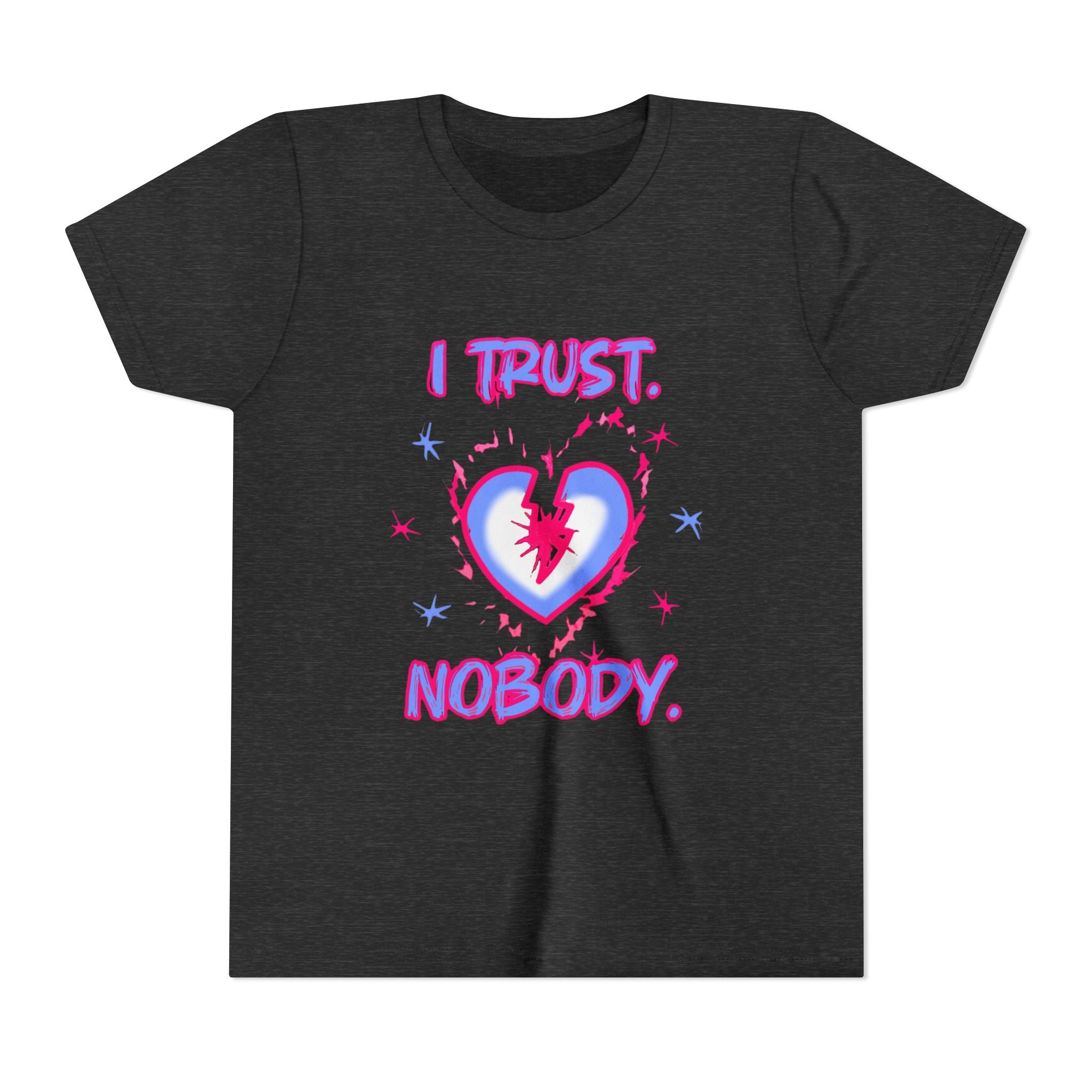 Youth Tee - 'I Trust Nobody' Neon Pink and Blue Broken Heart Graphic