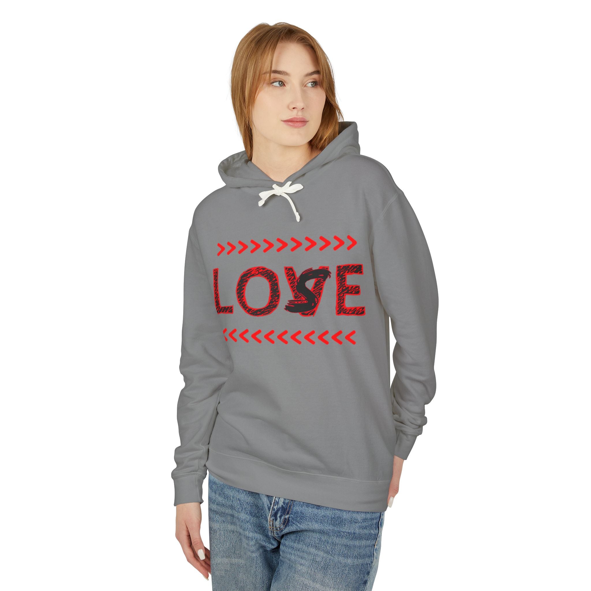 Love Arrow Hoodie — Red 'LOVE/LOSE' Graphic Lightweight Hooded Sweatshirt