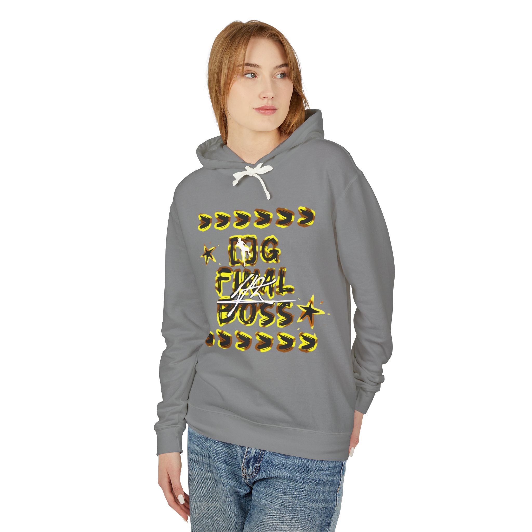 Hoodie — “OG Final Boss” Gold Star Graphic Lightweight Hooded Sweatshirt