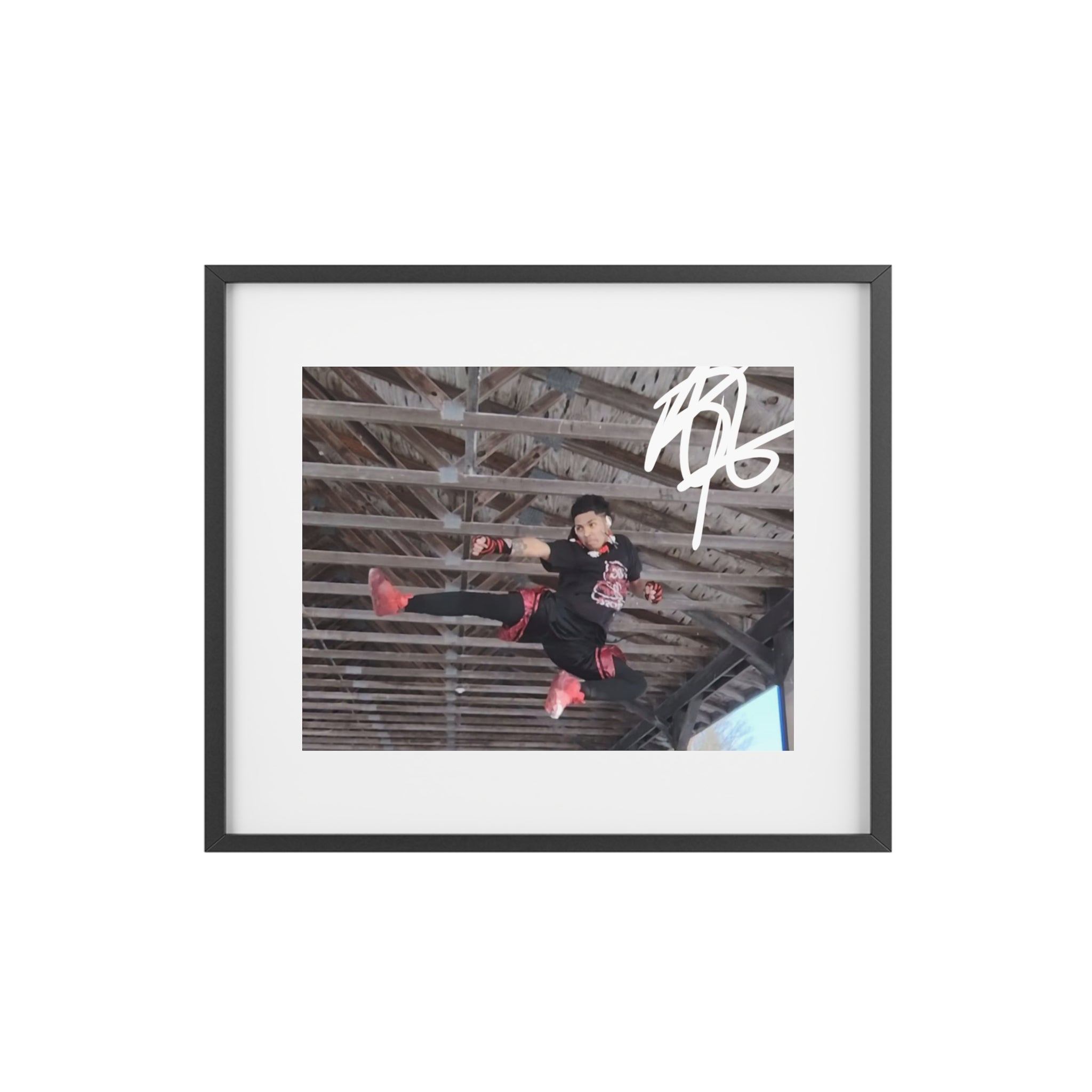 Framed Matte Poster — Urban Action Photo with Signature