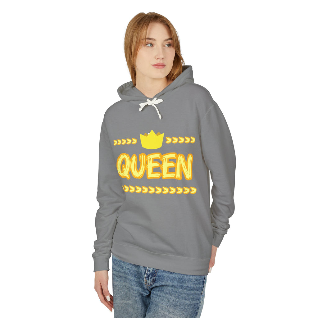 Queen Graphic Hoodie – Yellow Crown "QUEEN" Lightweight Sweatshirt