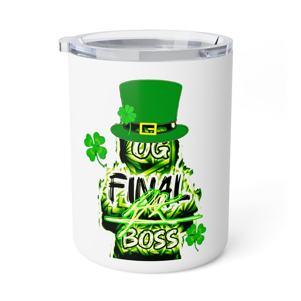 St. Patrick's Day Insulated Coffee Mug — 'OG Final Boss' Green Shamrock Travel Tumbler (10oz)