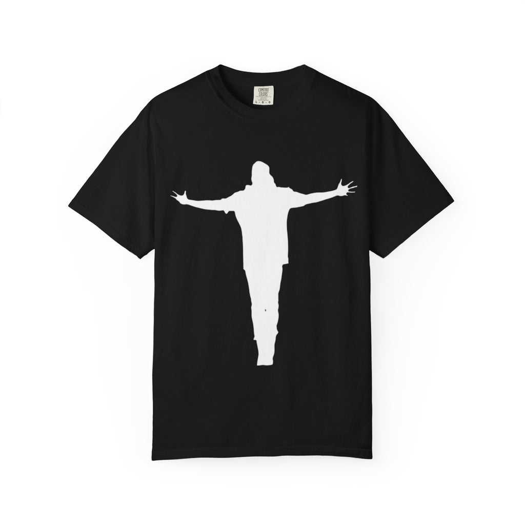 Cruciform Silhouette T-Shirt — Minimalist Jesus Outline Graphic Tee