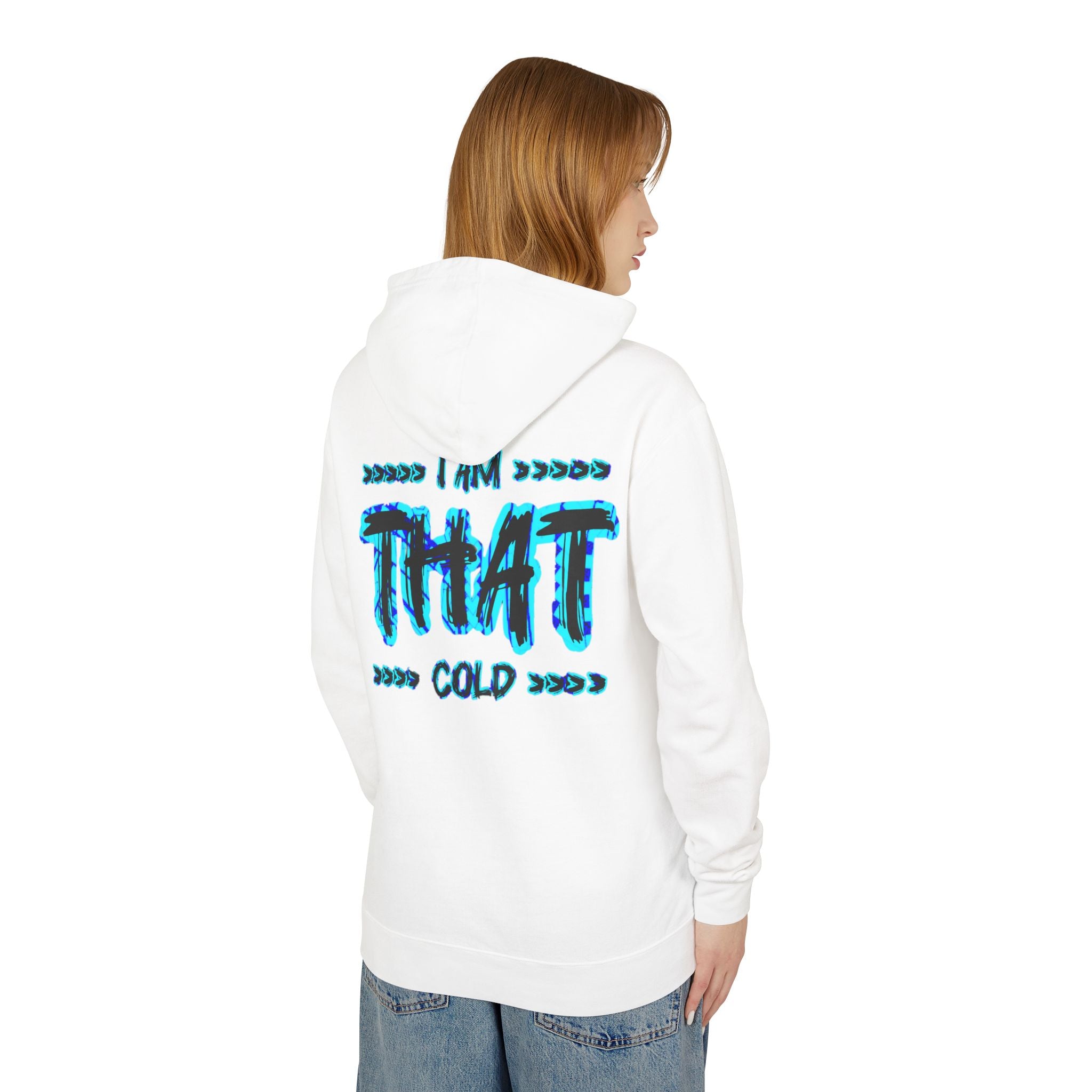 "I AM THAT COLD" Unisex - Streetwear - Neon Blue Graphic Lightweight Hooded Sweatshirt