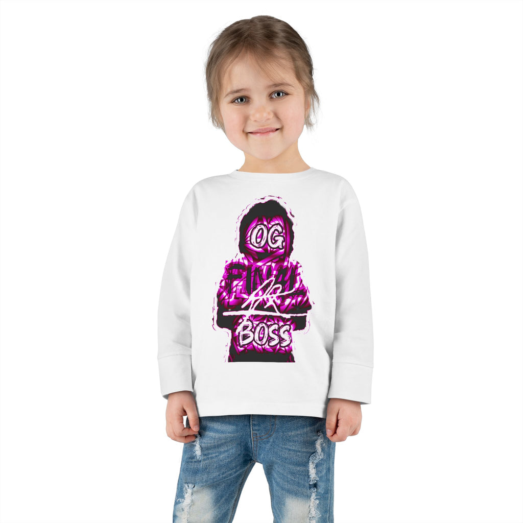 Toddler Tee — 'OG Lil Boss' Neon Graphic Long Sleeve