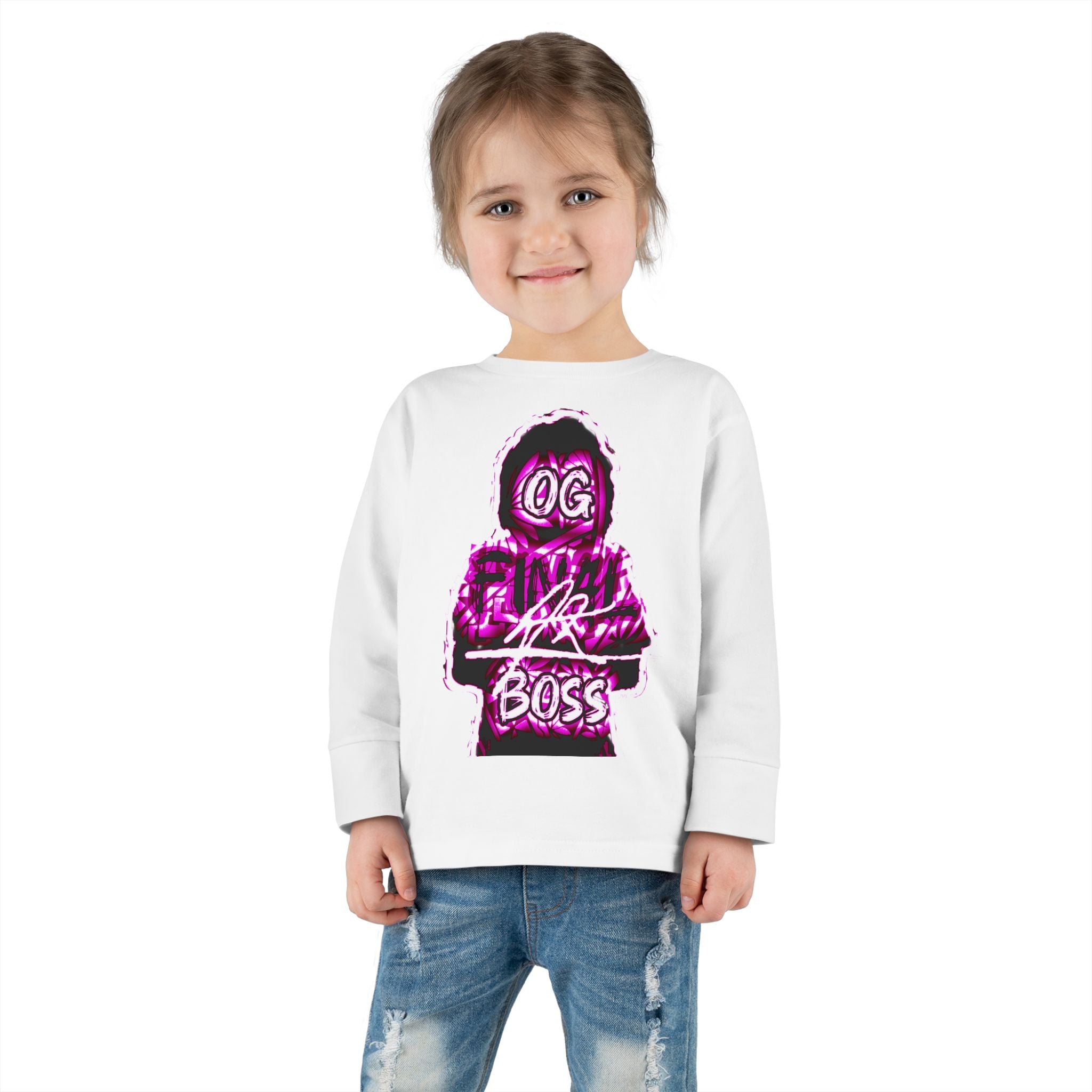 Toddler Tee — 'OG Lil Boss' Neon Graphic Long Sleeve