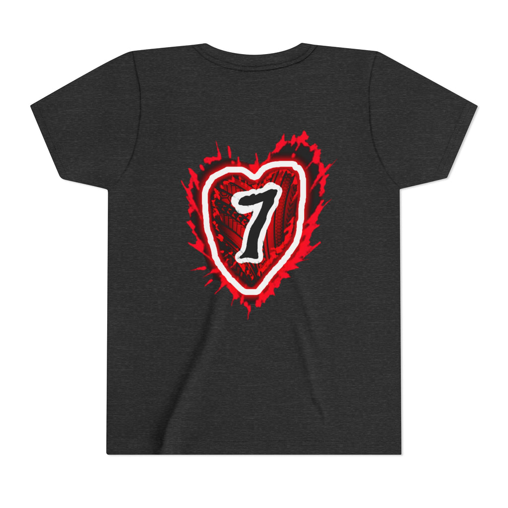 Youth Tee — Red Grunge Heart "7" Graphic