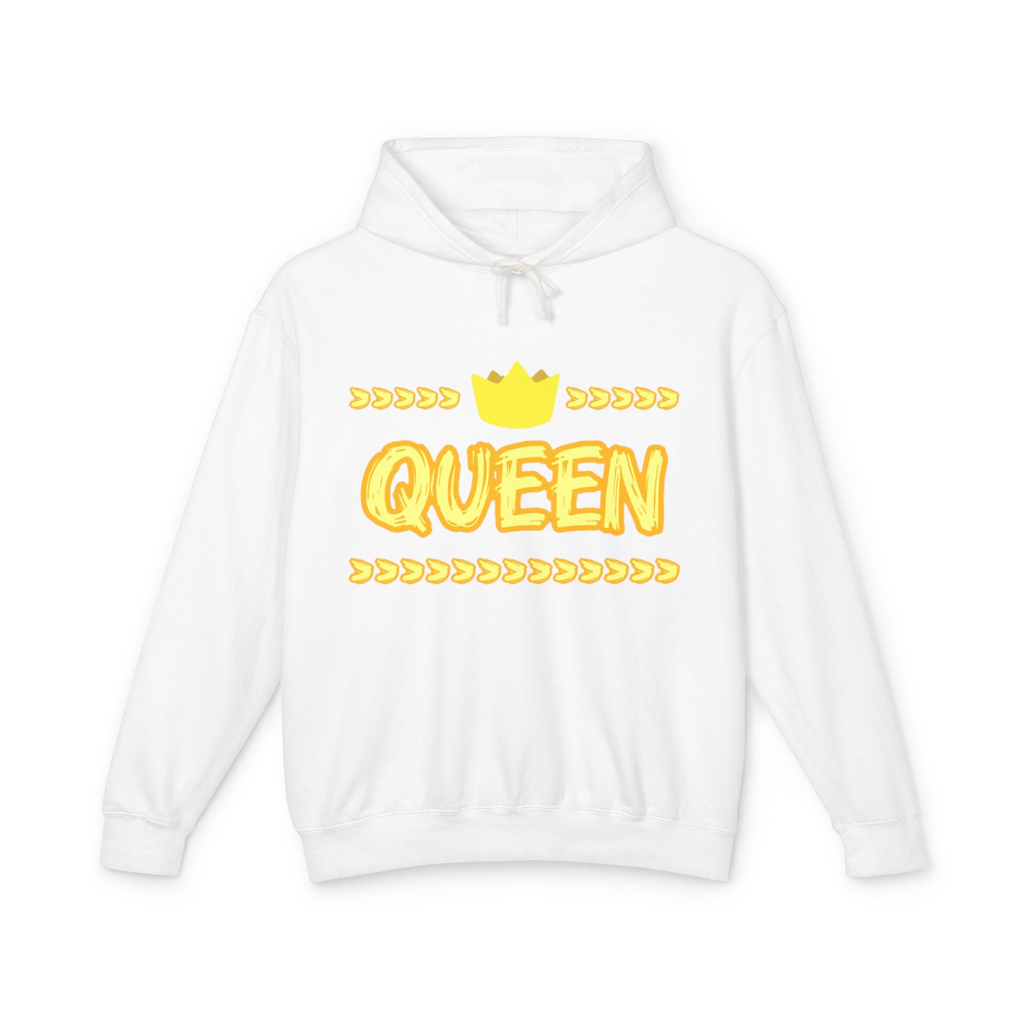 Queen Graphic Hoodie – Yellow Crown "QUEEN" Lightweight Sweatshirt