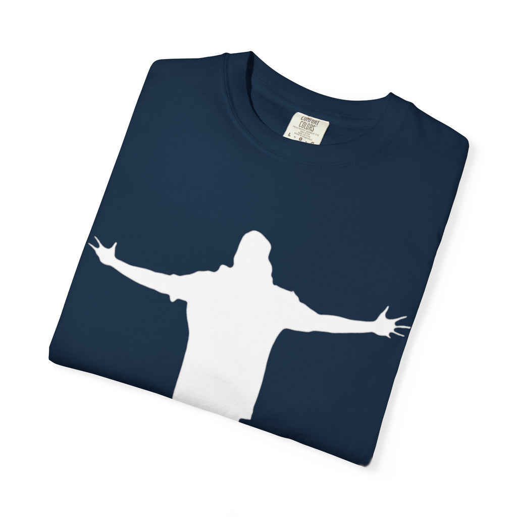 Cruciform Silhouette T-Shirt — Minimalist Jesus Outline Graphic Tee