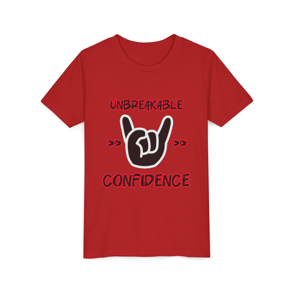 Youth Tee — "Unbreakable Confidence" Graphic Shirt with Hand Sign Design