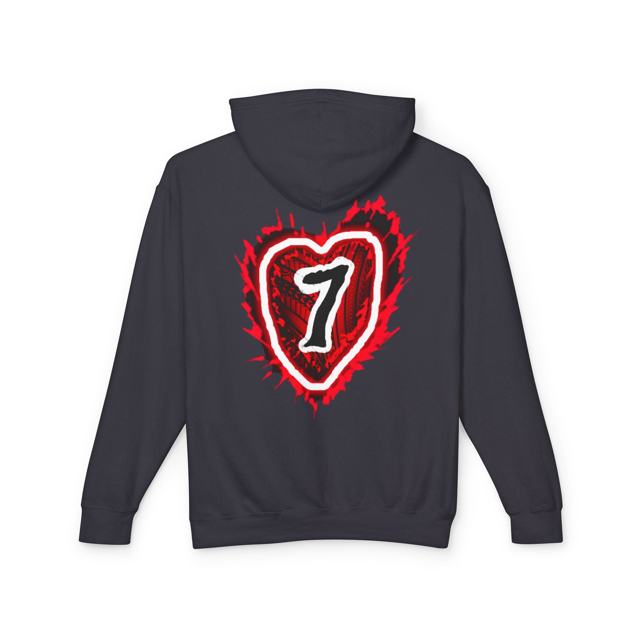 Heart Number 7 Hoodie — Red Grunge Heart Graphic Lightweight Sweatshirt