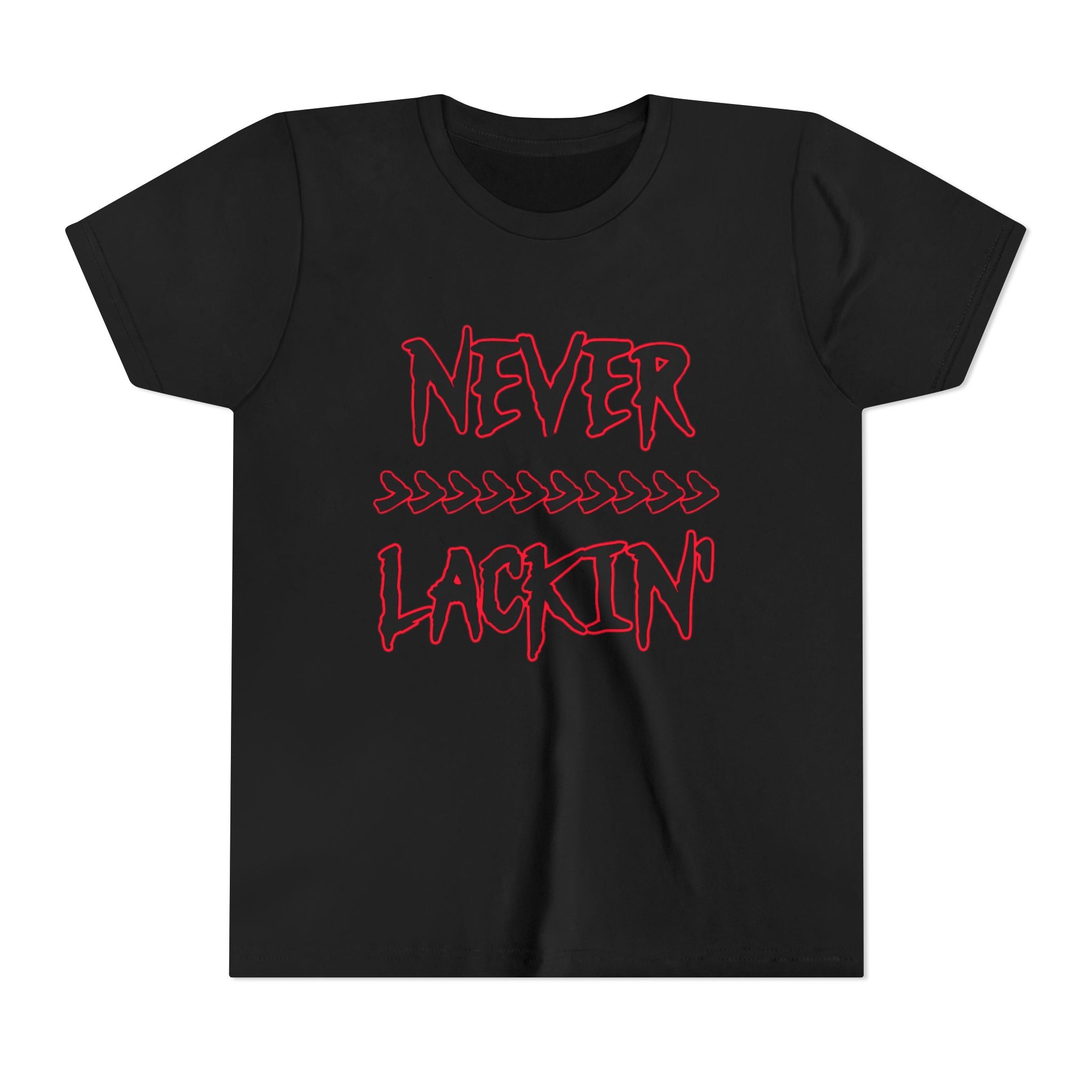 Youth Tee — "Never Lackin'" Graphic Tee (Red Distressed Stars)