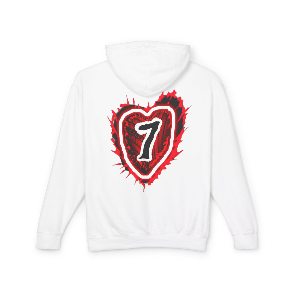 Heart Number 7 Hoodie — Red Grunge Heart Graphic Lightweight Sweatshirt