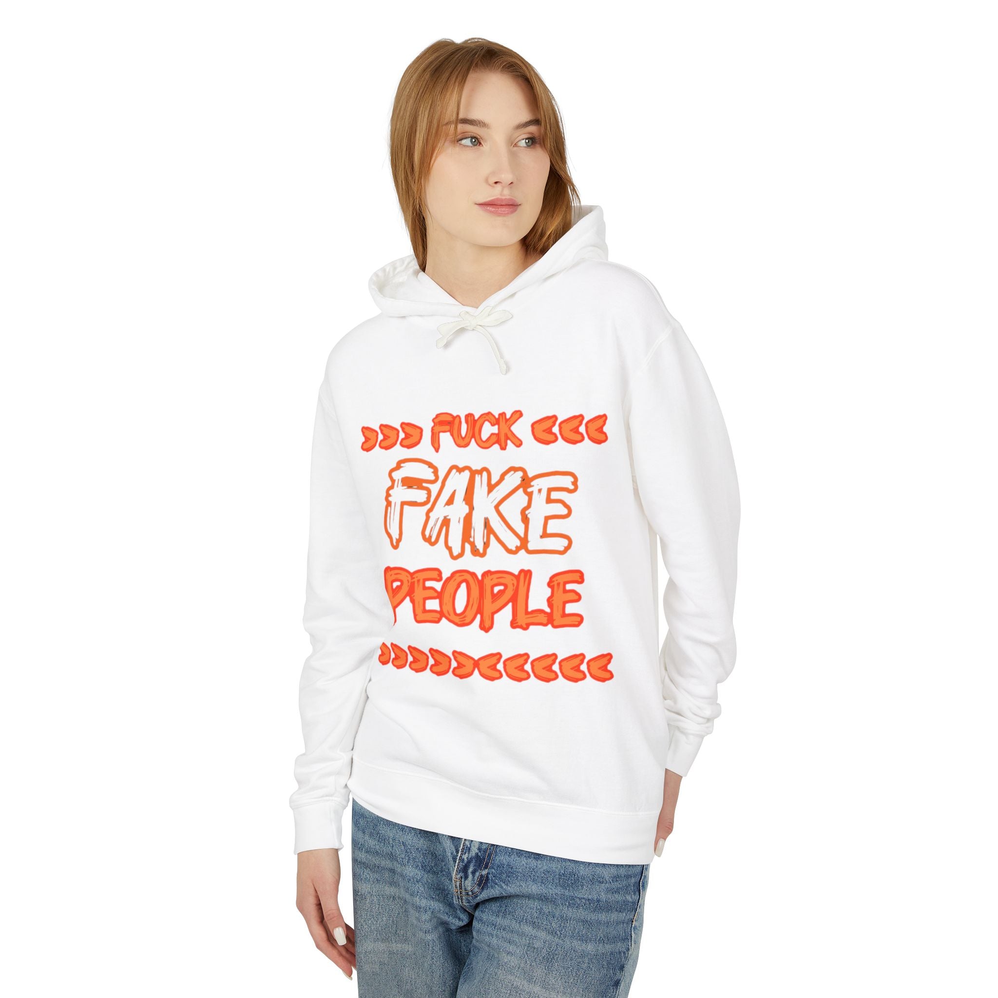 Fuck fake people - Orange Graphic - Unisex Lightweight Hooded Sweatshirt