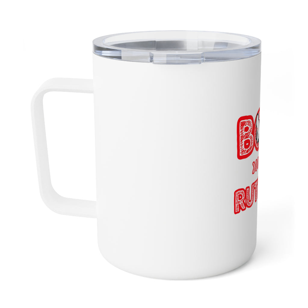 Insulated Mug - "Born Ruthless" Red Typography Travel Coffee Tumbler (10 oz)
