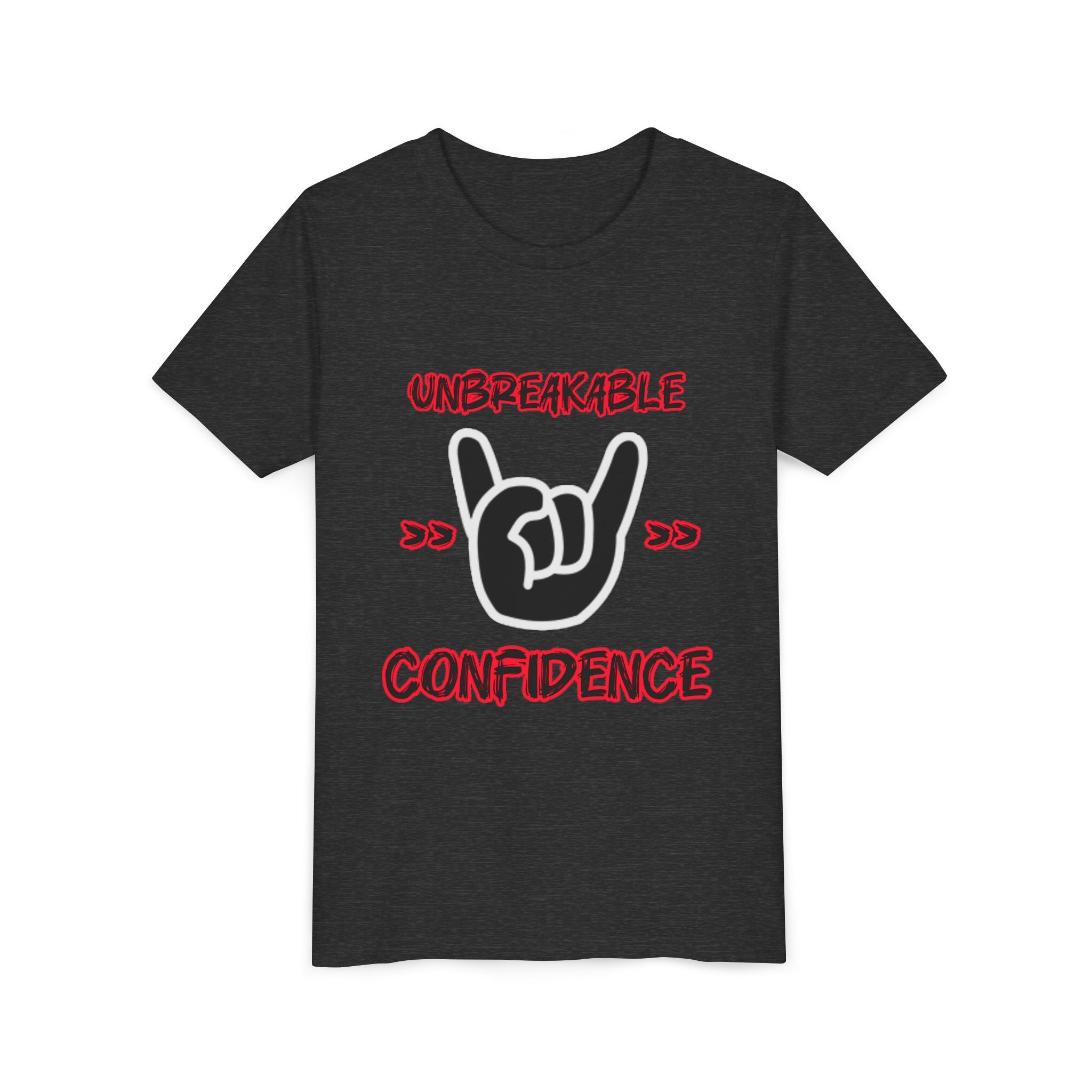 Youth Tee — "Unbreakable Confidence" Graphic Shirt with Hand Sign Design