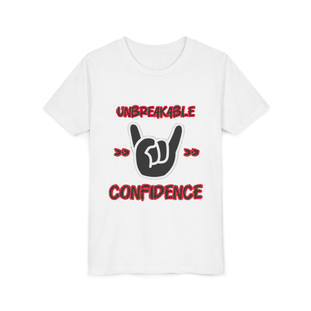 Youth Tee — "Unbreakable Confidence" Graphic Shirt with Hand Sign Design