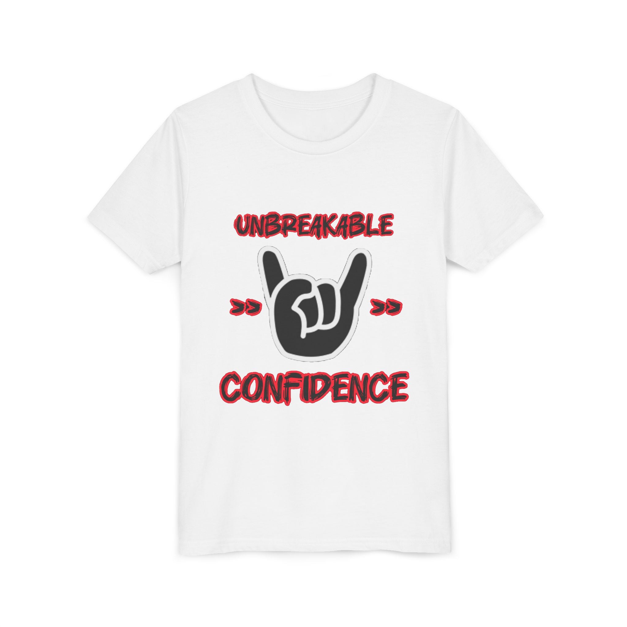 Youth Tee — "Unbreakable Confidence" Graphic Shirt with Hand Sign Design