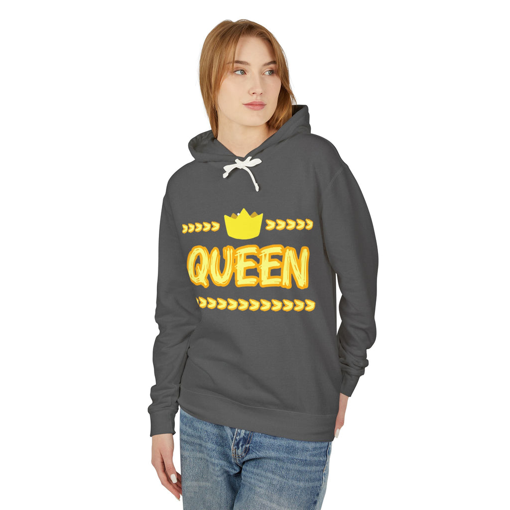 Queen Graphic Hoodie – Yellow Crown "QUEEN" Lightweight Sweatshirt