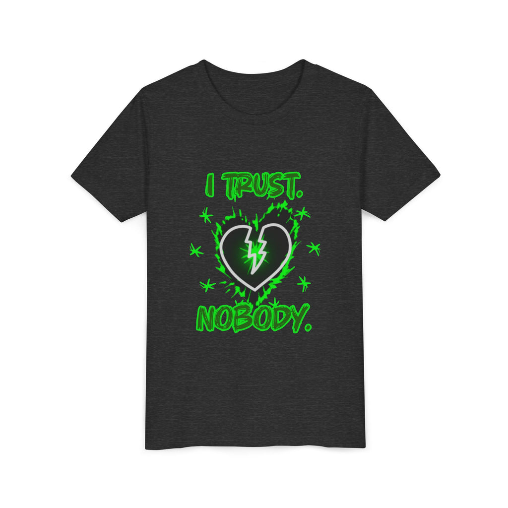 Youth Tee - 'I Trust Nobody' Neon Green Broken Heart Graphic