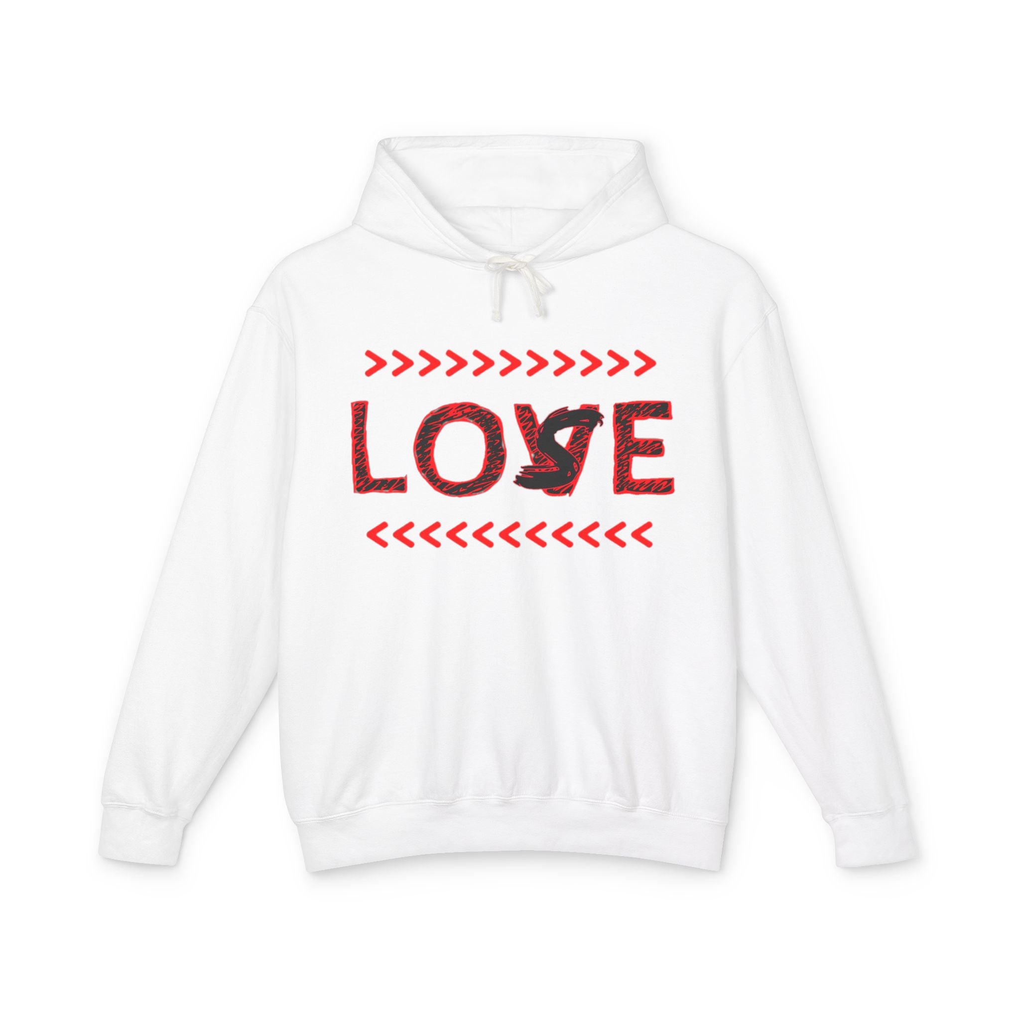 Love Arrow Hoodie — Red 'LOVE/LOSE' Graphic Lightweight Hooded Sweatshirt
