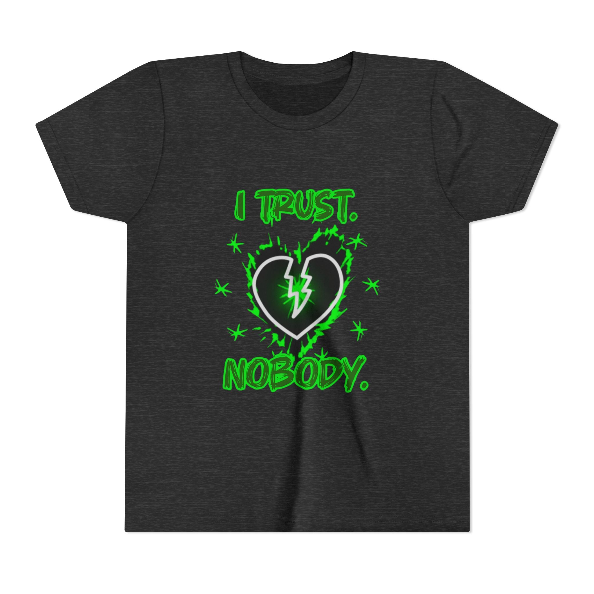 Youth Tee - 'I Trust Nobody' Neon Green Broken Heart Graphic