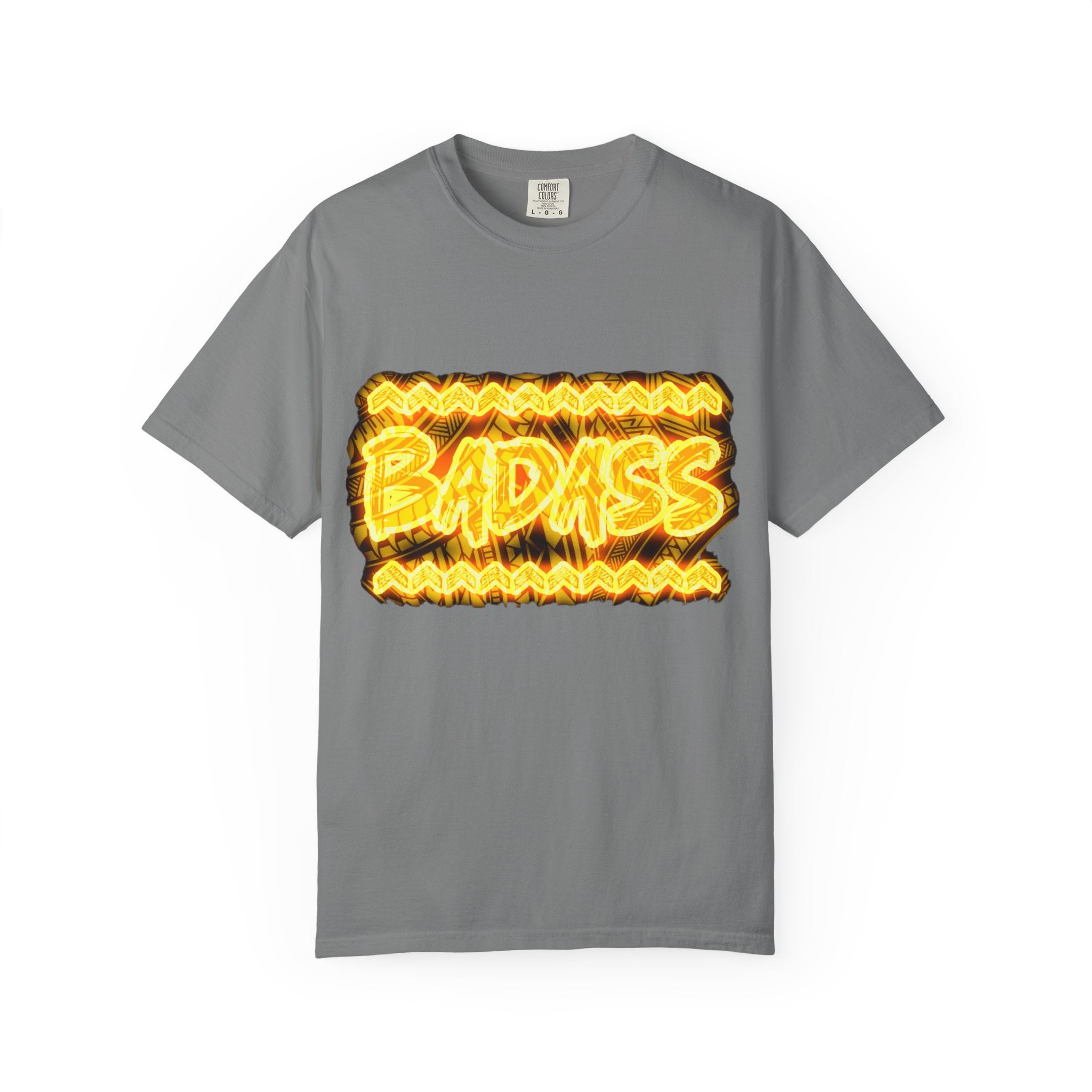 T-Shirt — Bold 'BADASS' Flame Graphic Tee (Back Name Accent)
