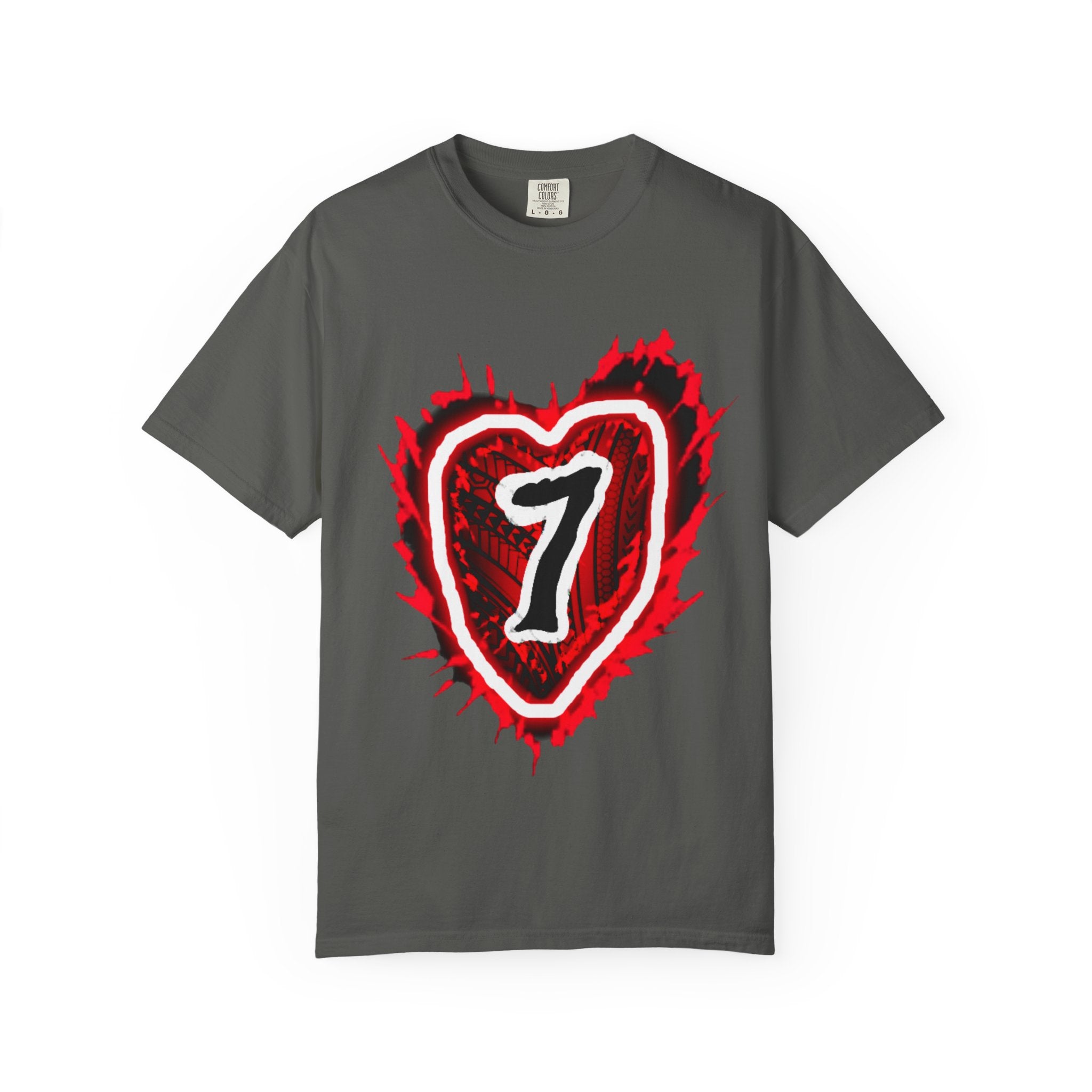 Heart Number 7 T-Shirt — Red Grunge Heart Graphic Tee