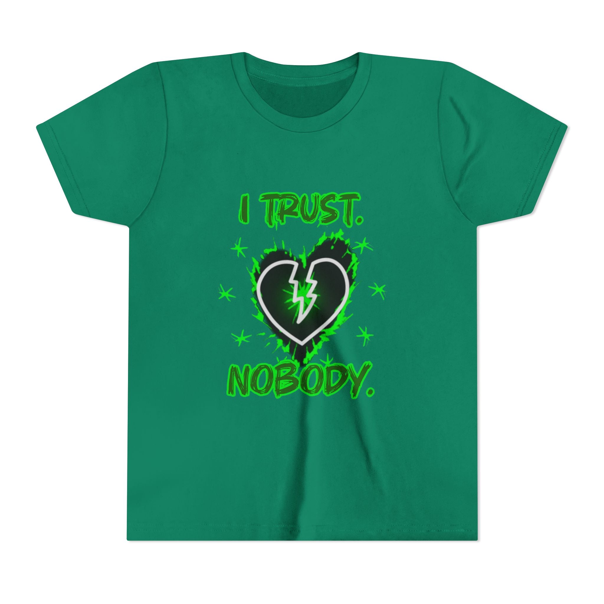 Youth Tee - 'I Trust Nobody' Neon Green Broken Heart Graphic