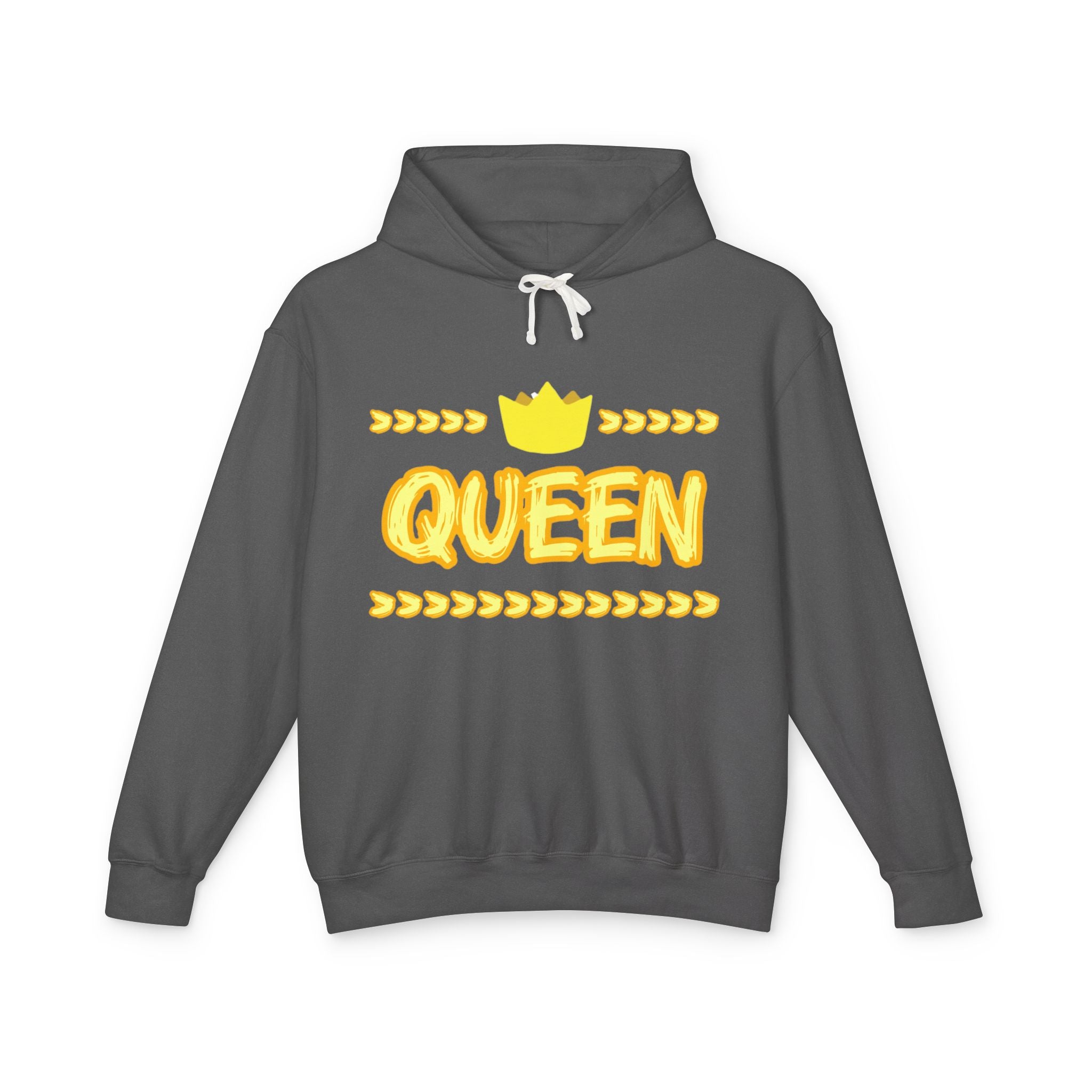 Queen Graphic Hoodie – Yellow Crown "QUEEN" Lightweight Sweatshirt