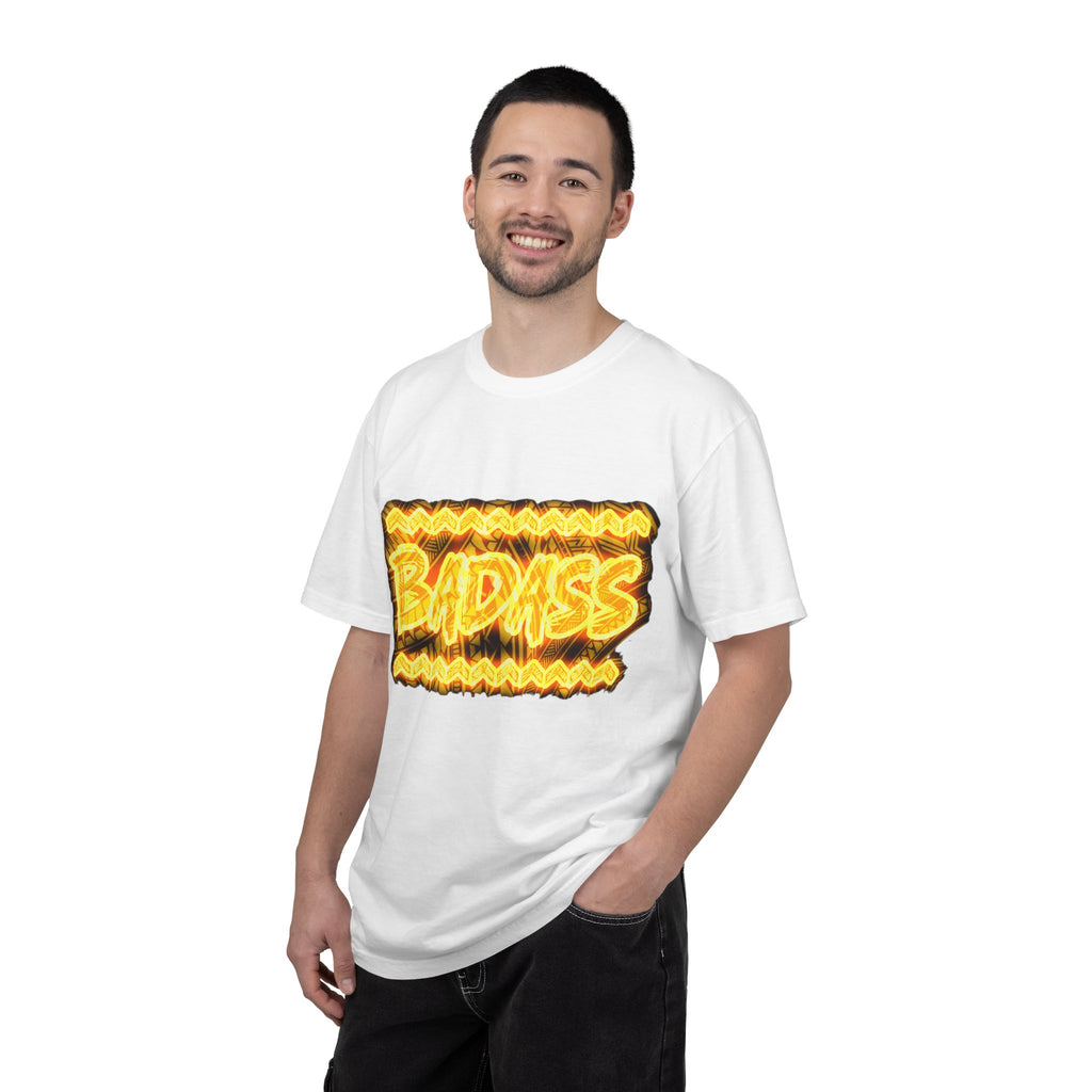 T-Shirt — Bold 'BADASS' Flame Graphic Tee (Back Name Accent)