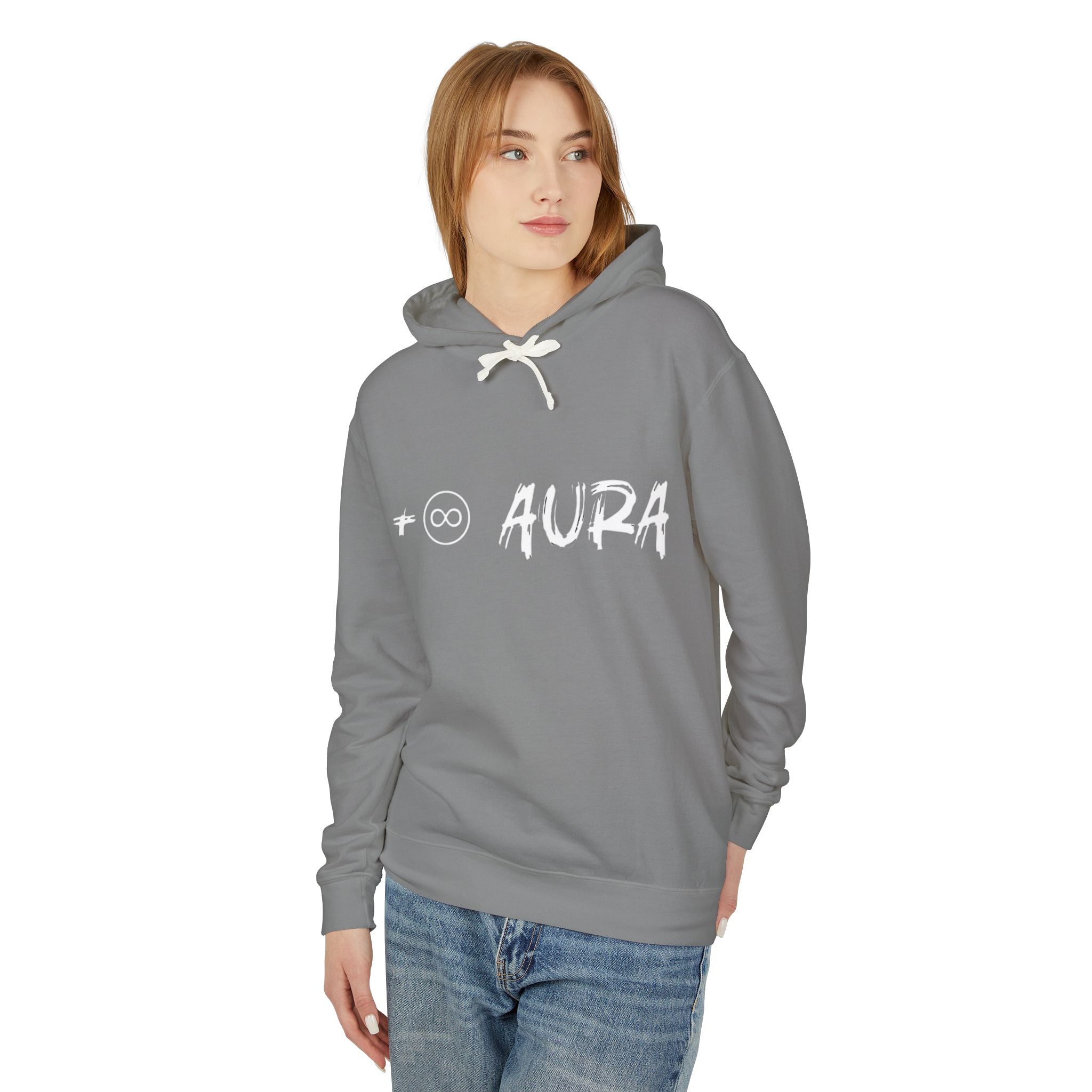 Aura Hoodie — Soft Cream Lightweight Hooded Sweatshirt with Subtle "aura" Script