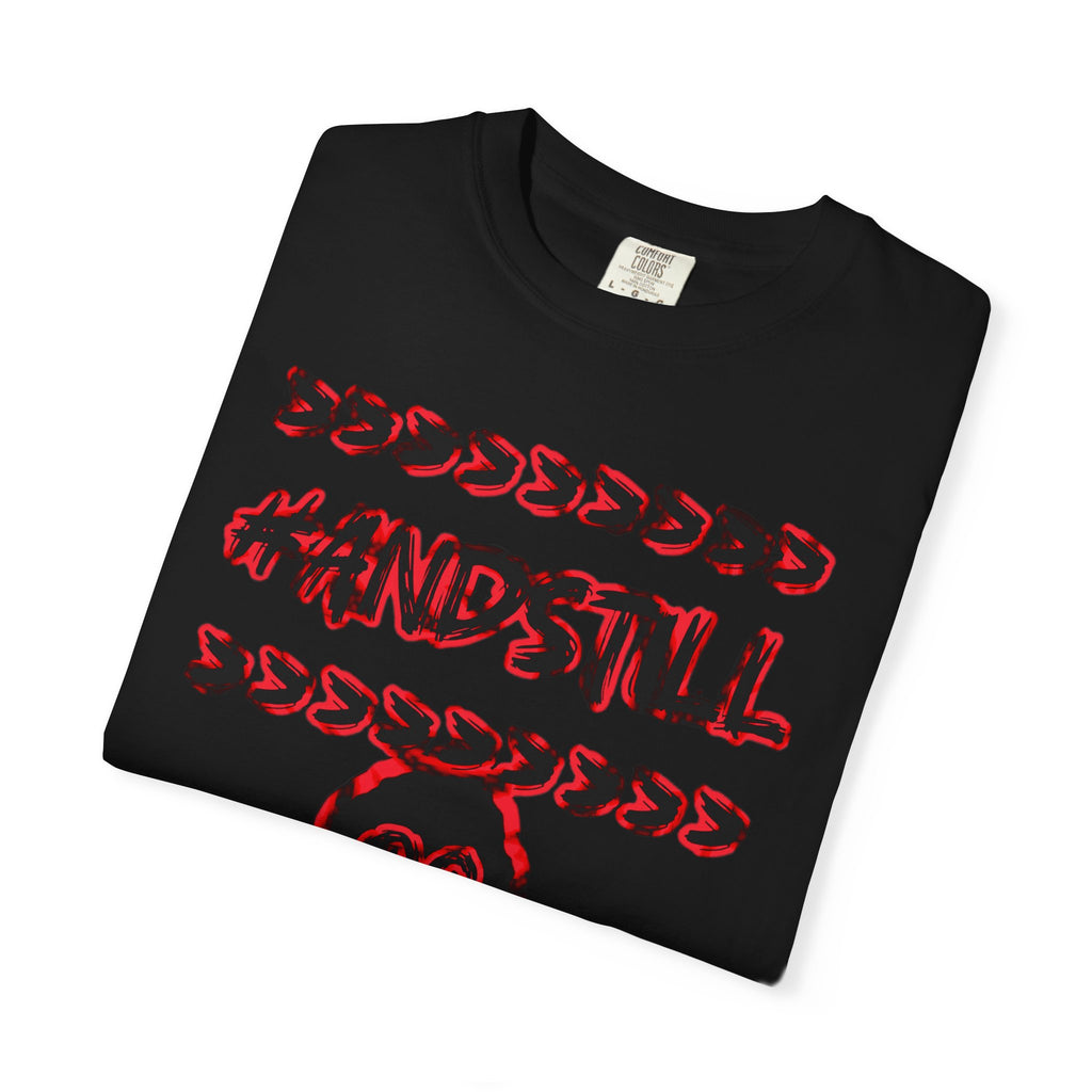 #ANDSTILL Graphic T-Shirt — Retro Glitch Art Tee with Stylized Character