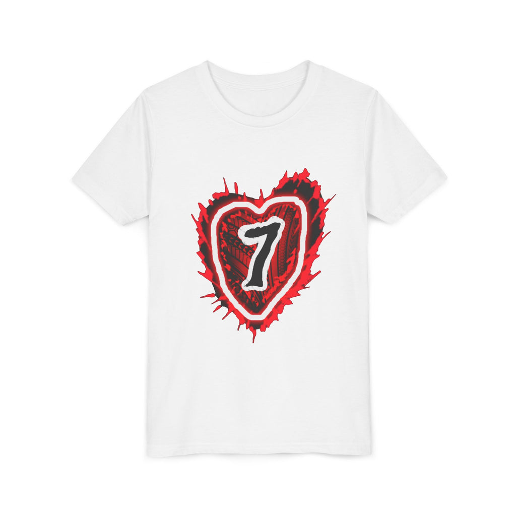 Youth Tee — Red Grunge Heart "7" Graphic