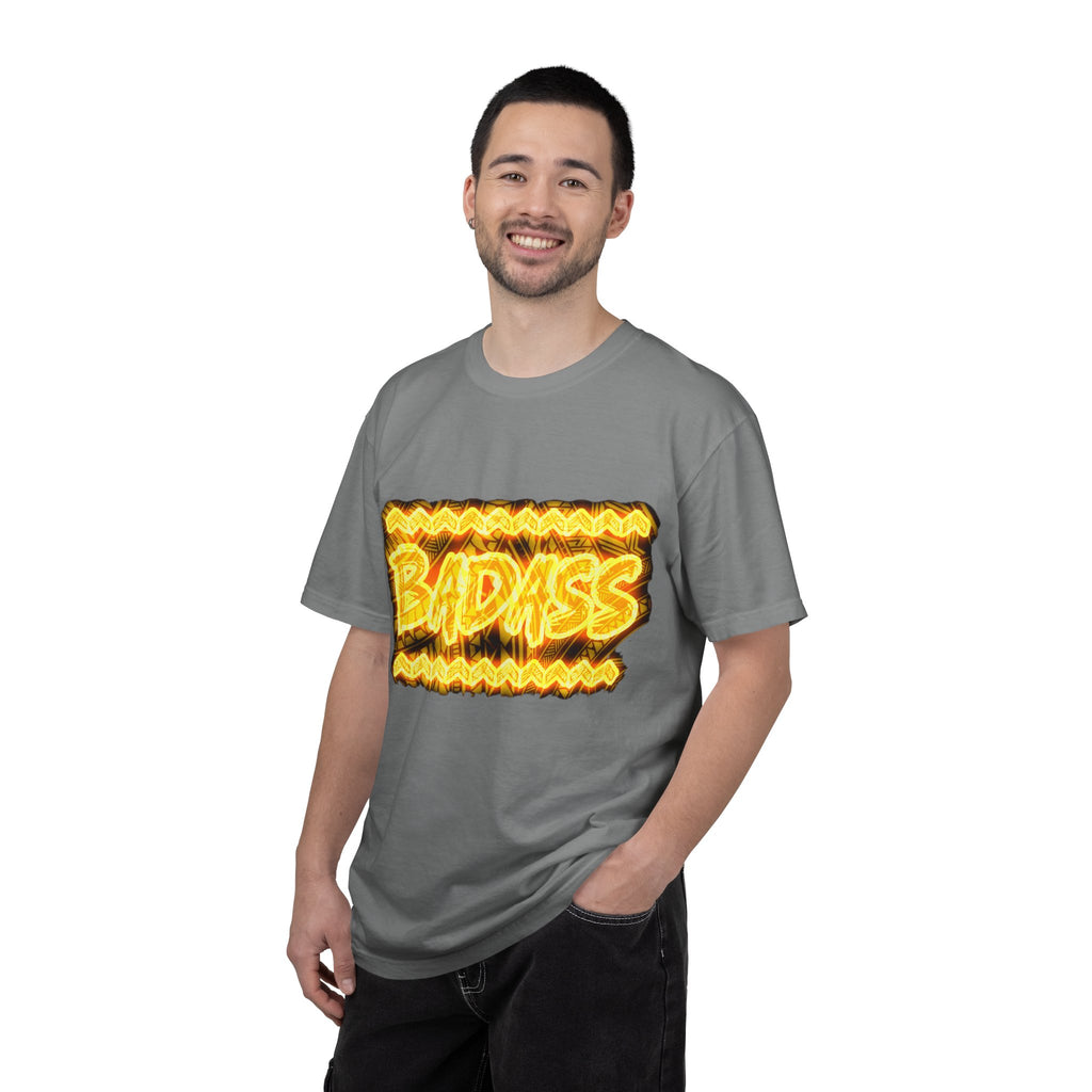 T-Shirt — Bold 'BADASS' Flame Graphic Tee (Back Name Accent)