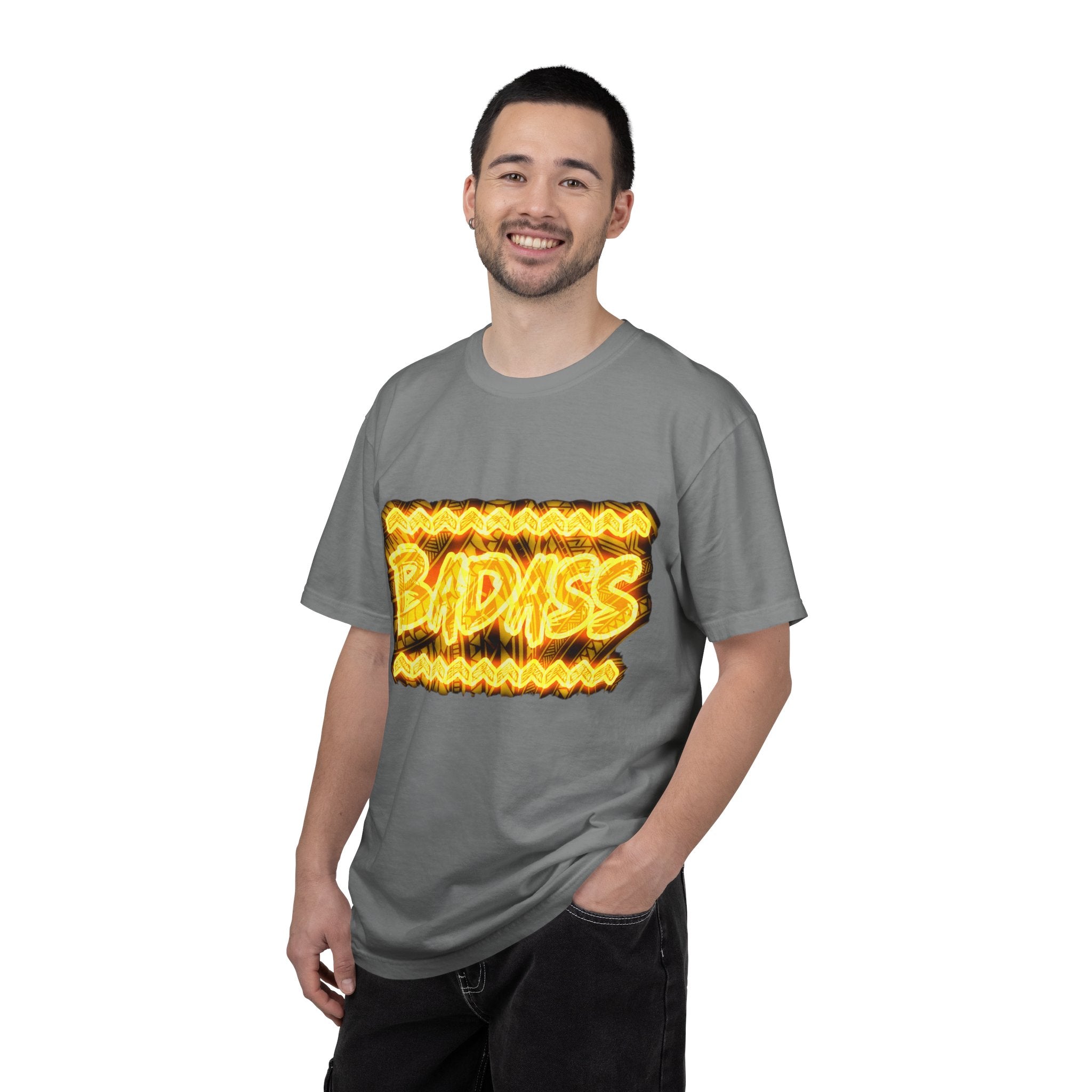 T-Shirt — Bold 'BADASS' Flame Graphic Tee (Back Name Accent)