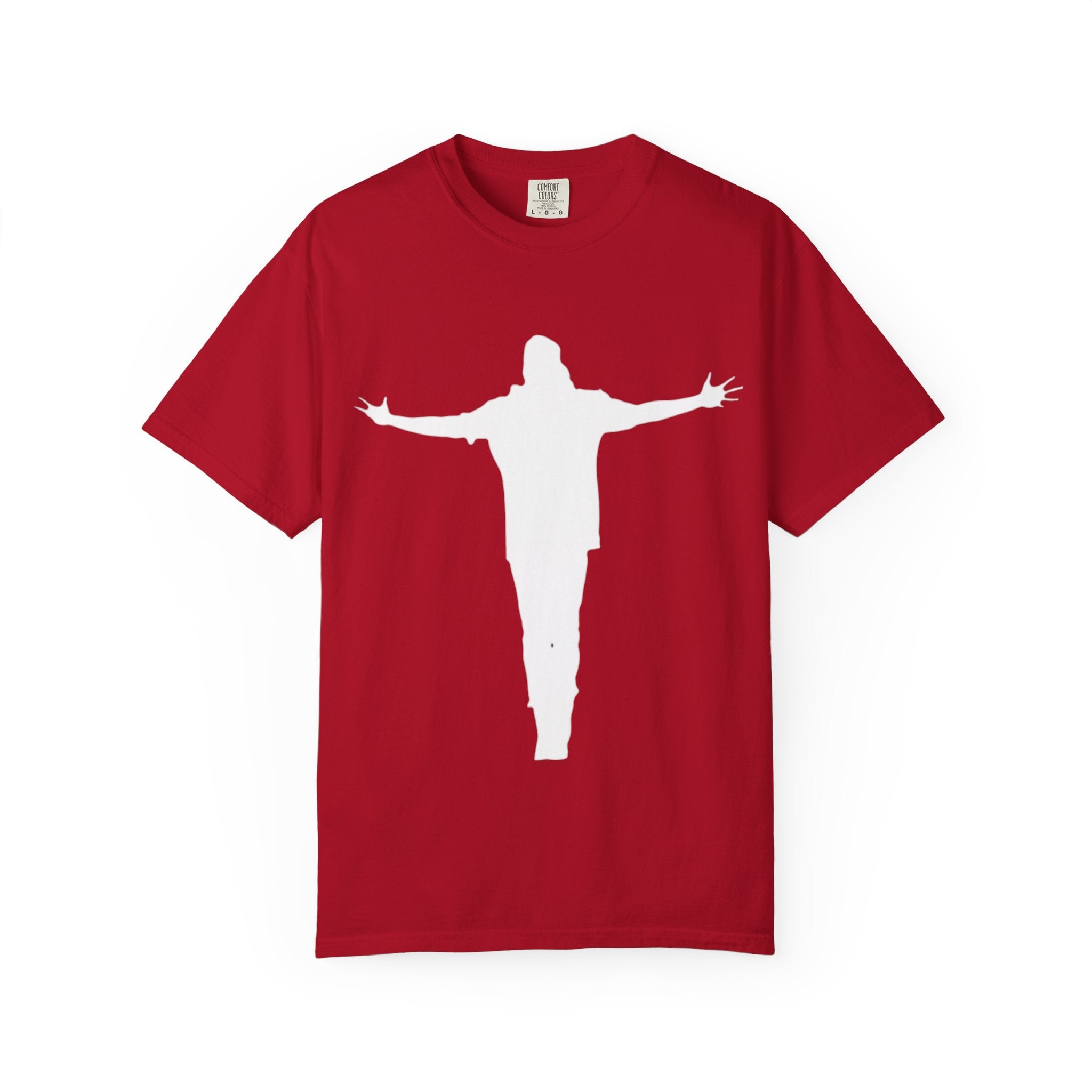 Cruciform Silhouette T-Shirt — Minimalist Jesus Outline Graphic Tee