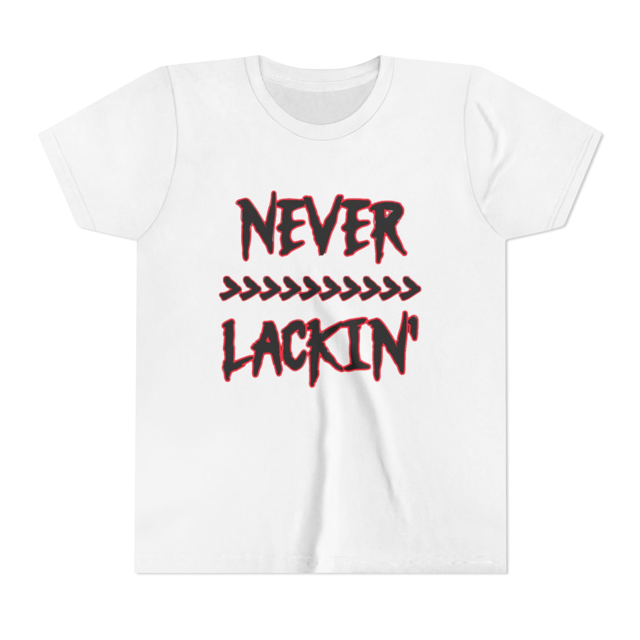 Youth Tee — "Never Lackin'" Graphic Tee (Red Distressed Stars)