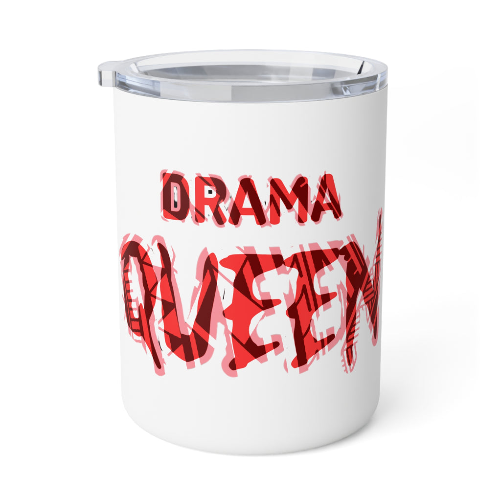 Drama Queen 10oz Insulated Coffee Mug — Funny Red Script Travel Tumbler