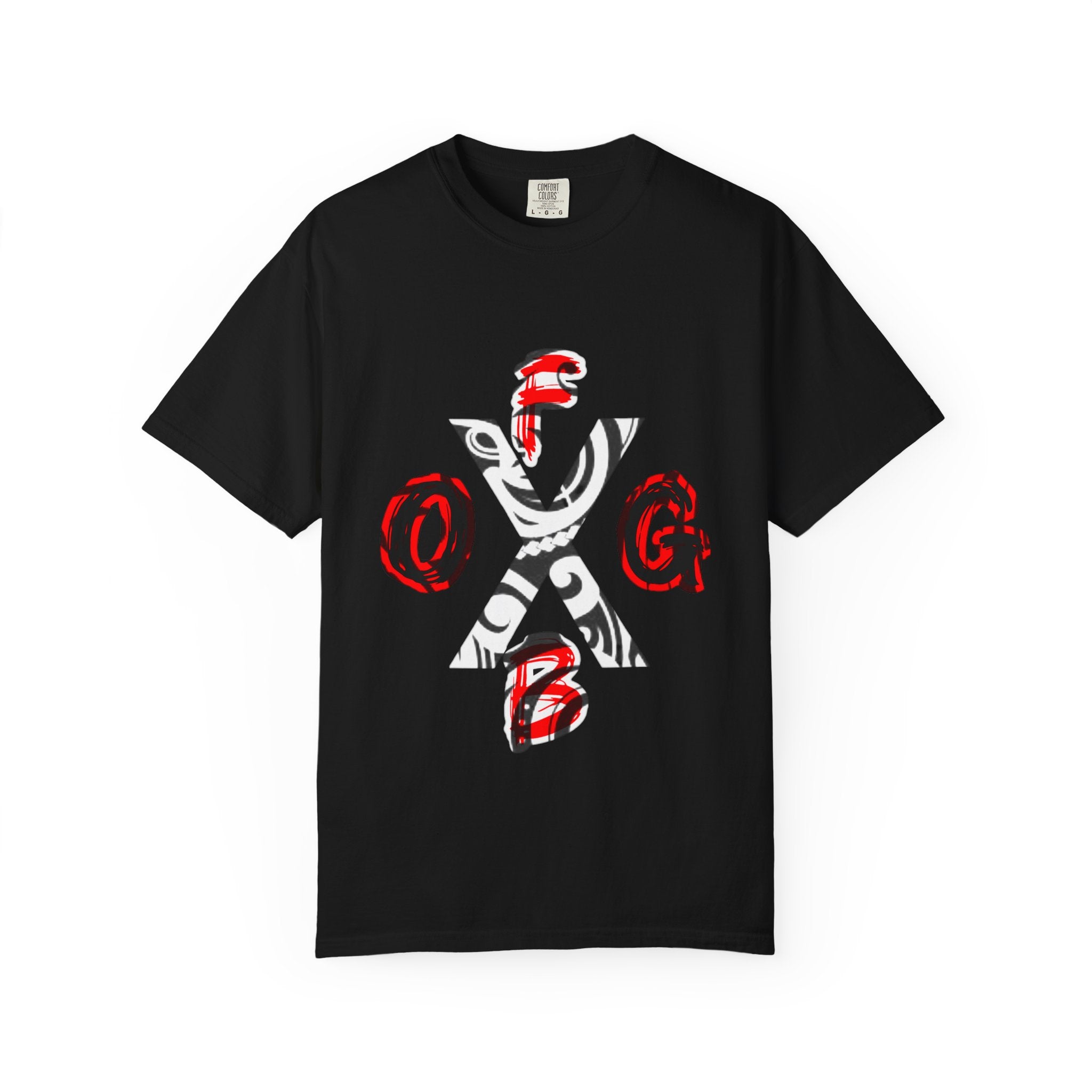 OGFB Abstract Graphic T-Shirt — Red & Black Tribal Lettering