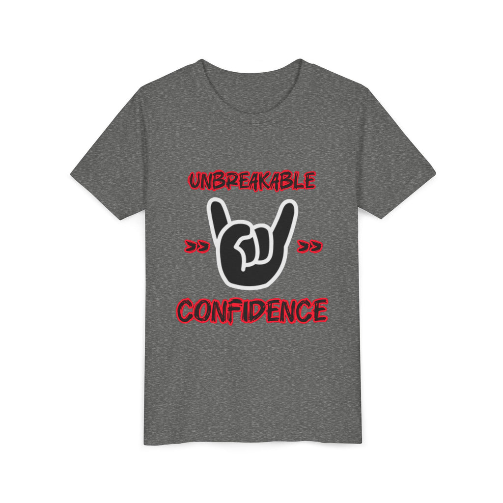 Youth Tee — "Unbreakable Confidence" Graphic Shirt with Hand Sign Design