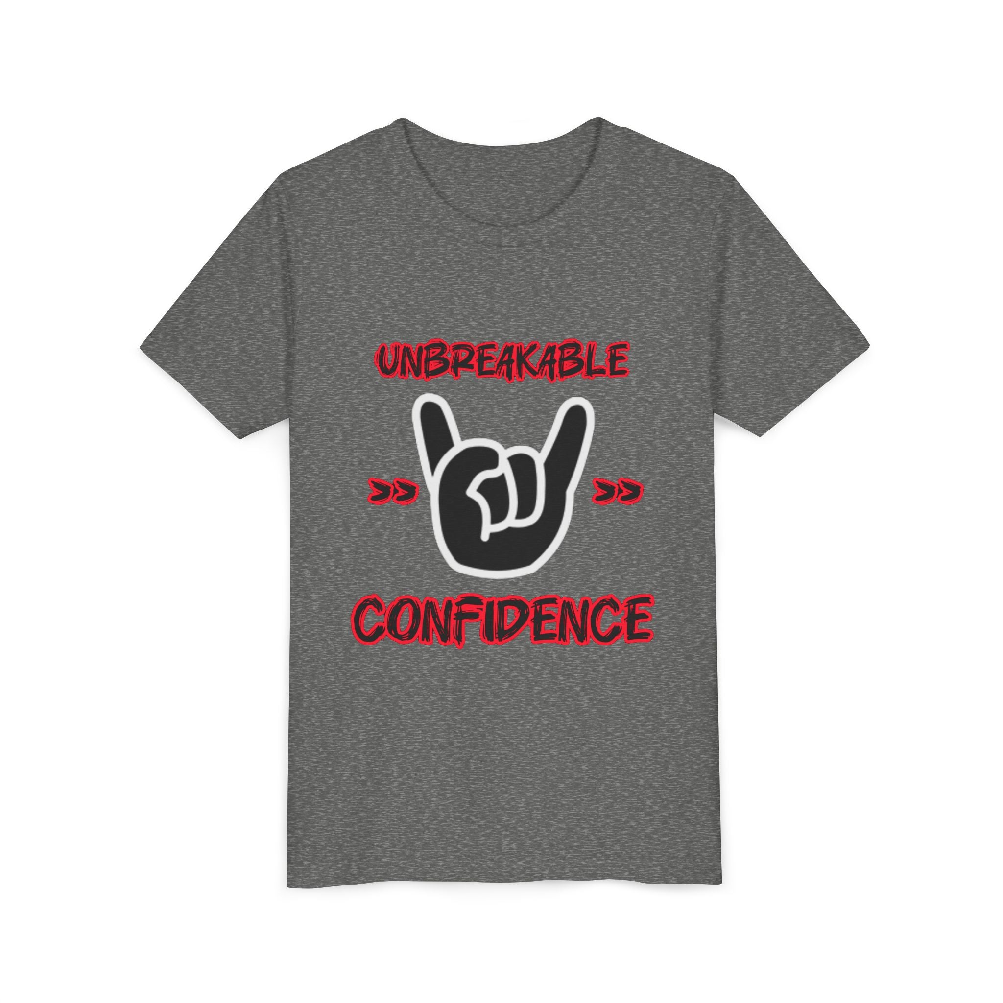 Youth Tee — "Unbreakable Confidence" Graphic Shirt with Hand Sign Design
