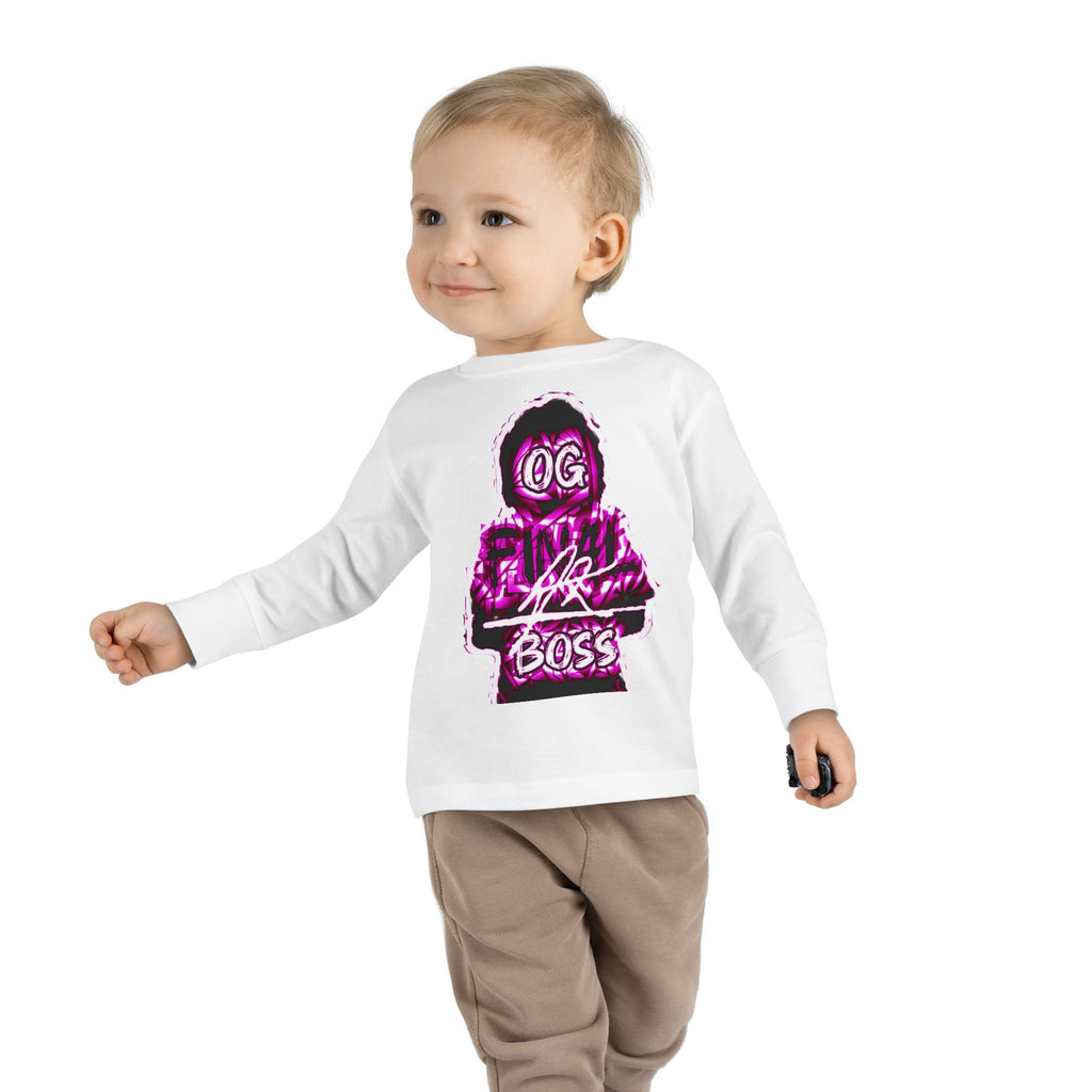 Toddler Tee — 'OG Lil Boss' Neon Graphic Long Sleeve