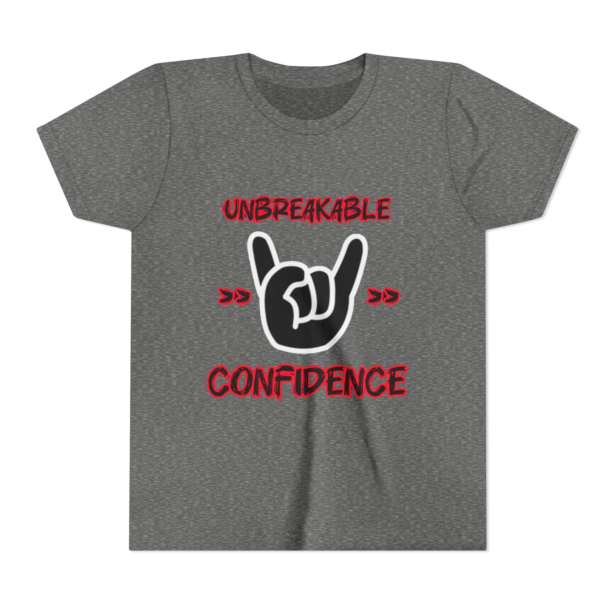 Youth Tee — "Unbreakable Confidence" Graphic Shirt with Hand Sign Design