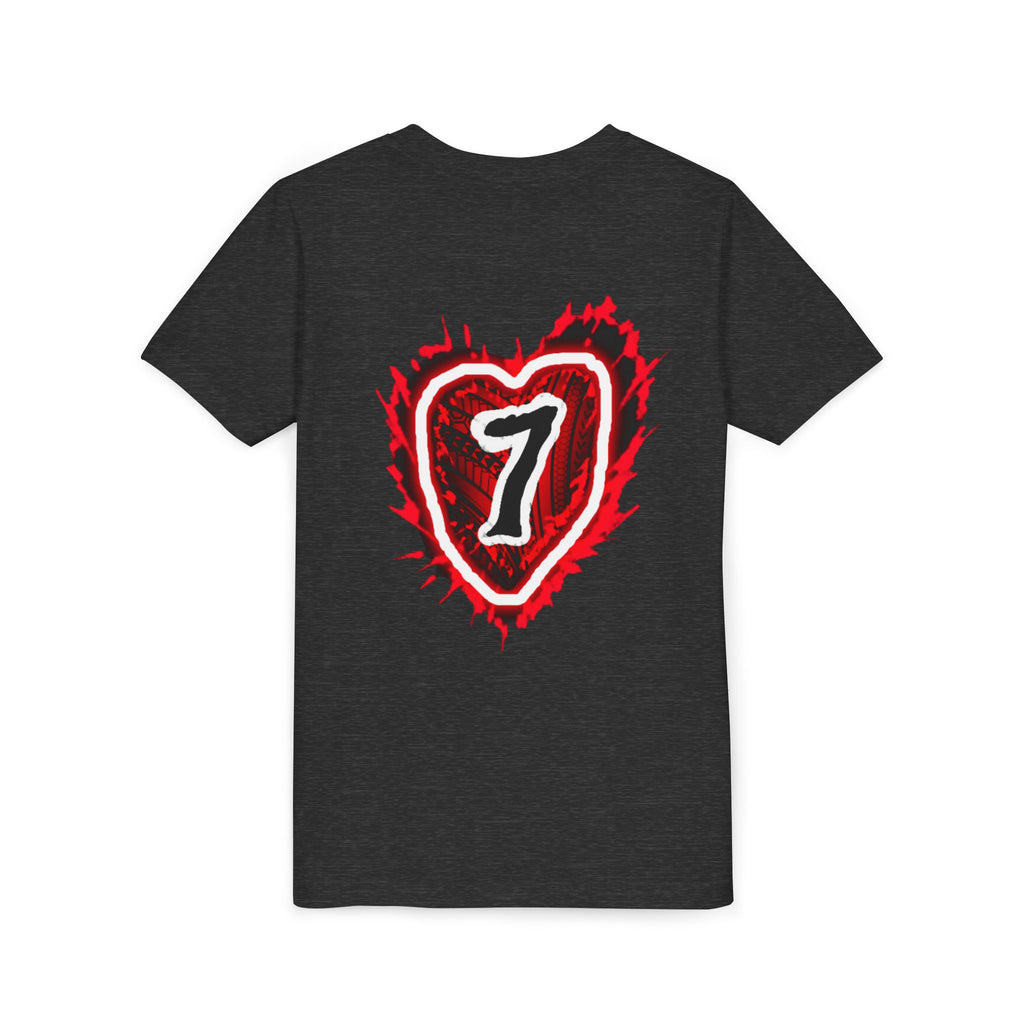 Youth Tee — Red Grunge Heart "7" Graphic