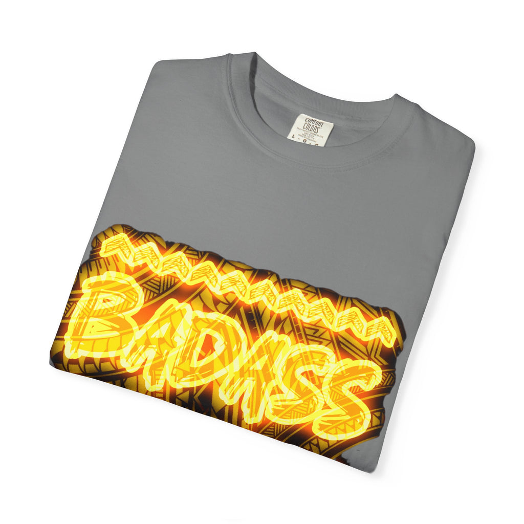 T-Shirt — Bold 'BADASS' Flame Graphic Tee (Back Name Accent)