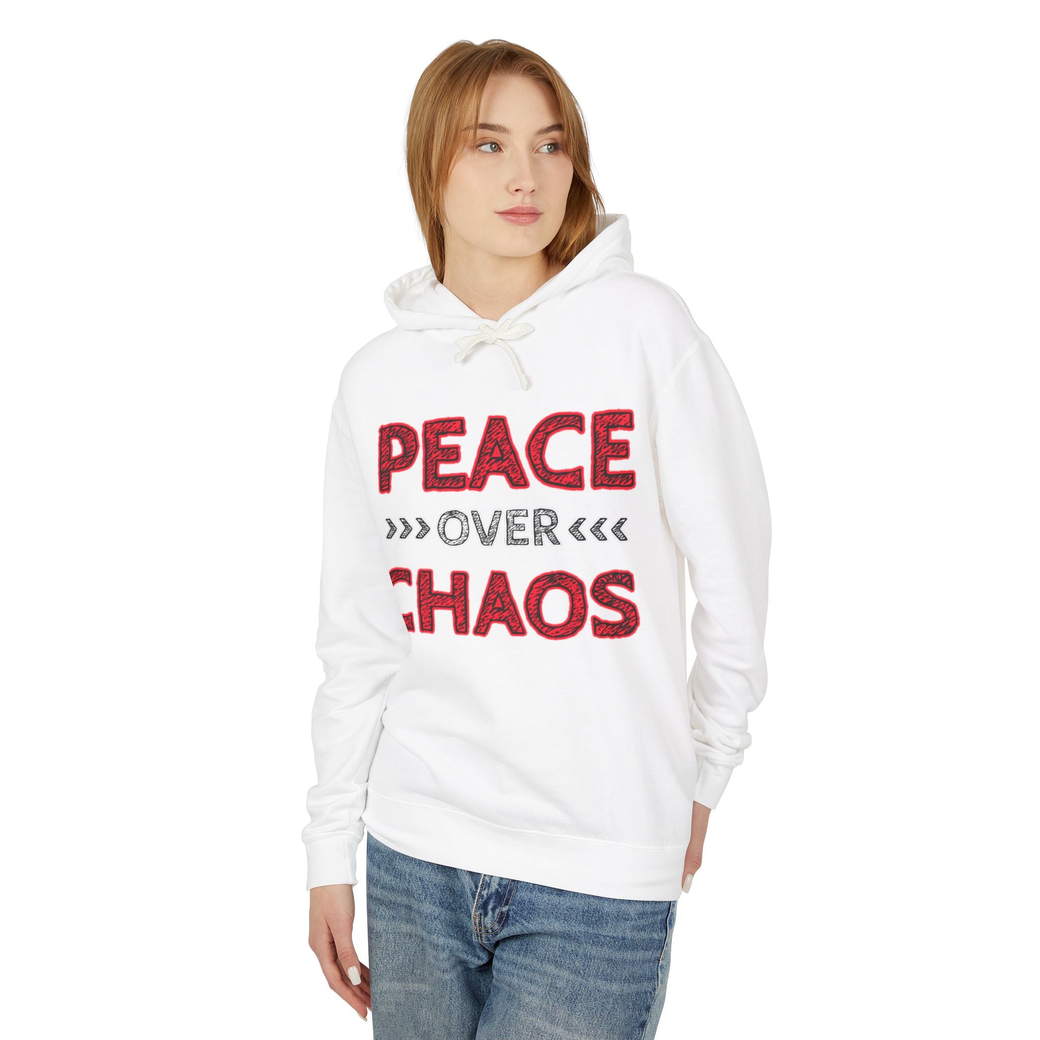 Peace Over Chaos Hoodie — Inspirational Lightweight Pullover with 'Peace Over Chaos' Graphic