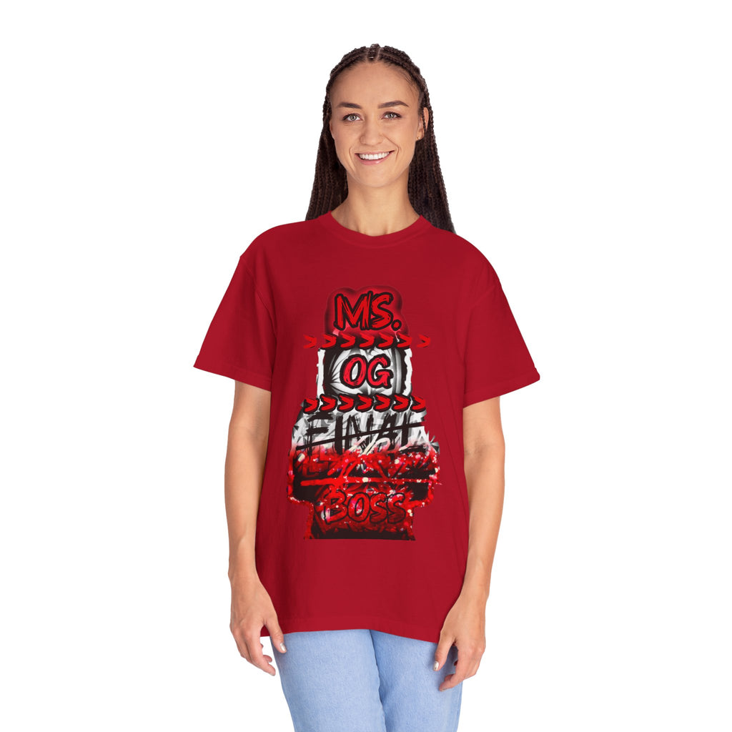 Ms. OG final Boss Graphic T-Shirt — Red Distressed Streetwear Tee