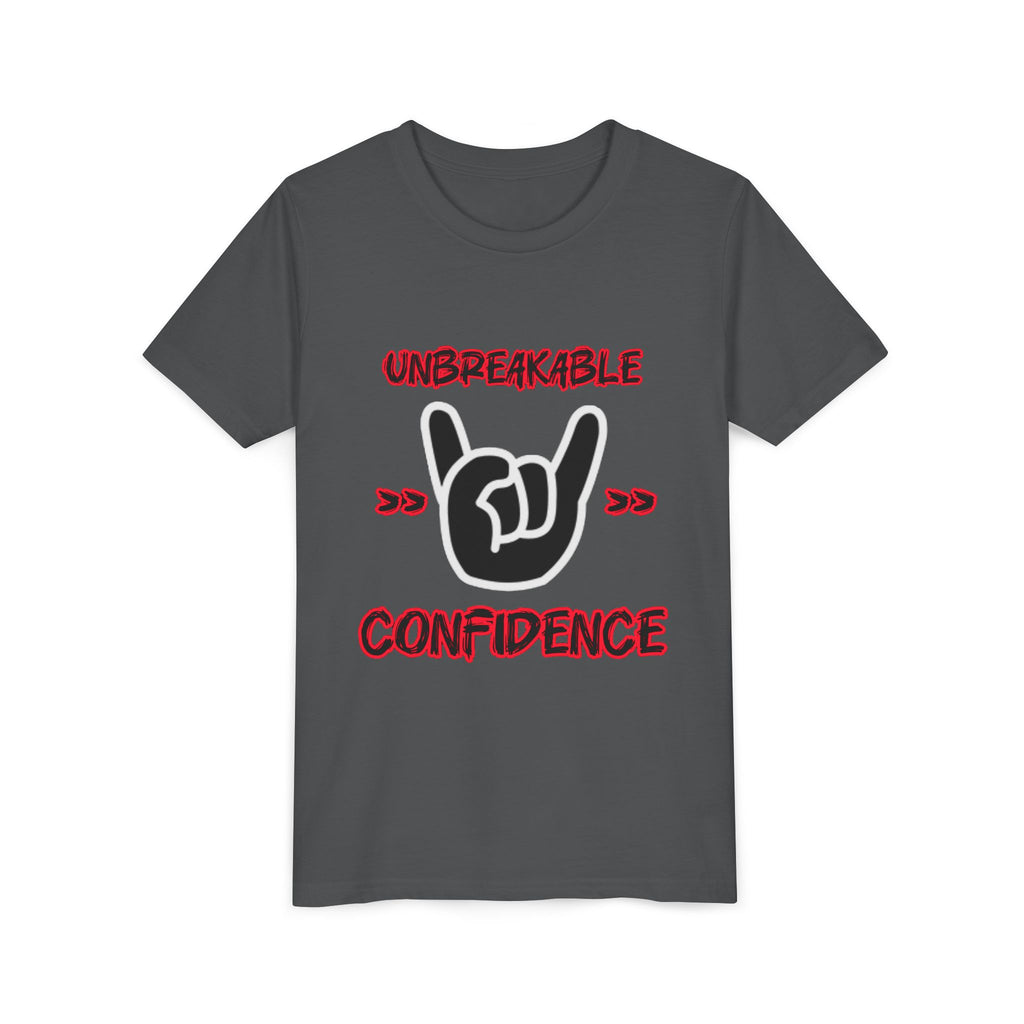 Youth Tee — "Unbreakable Confidence" Graphic Shirt with Hand Sign Design