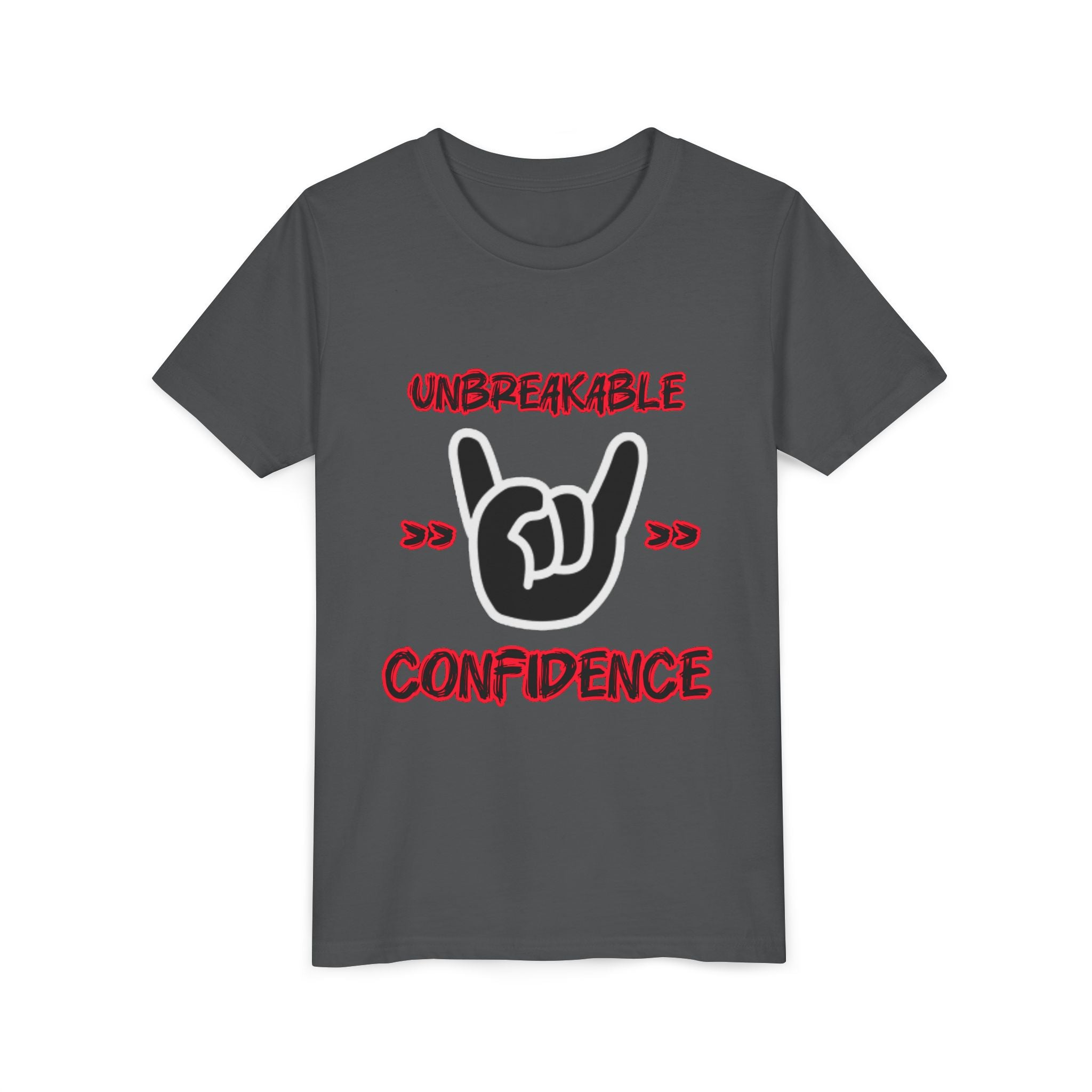 Youth Tee — "Unbreakable Confidence" Graphic Shirt with Hand Sign Design